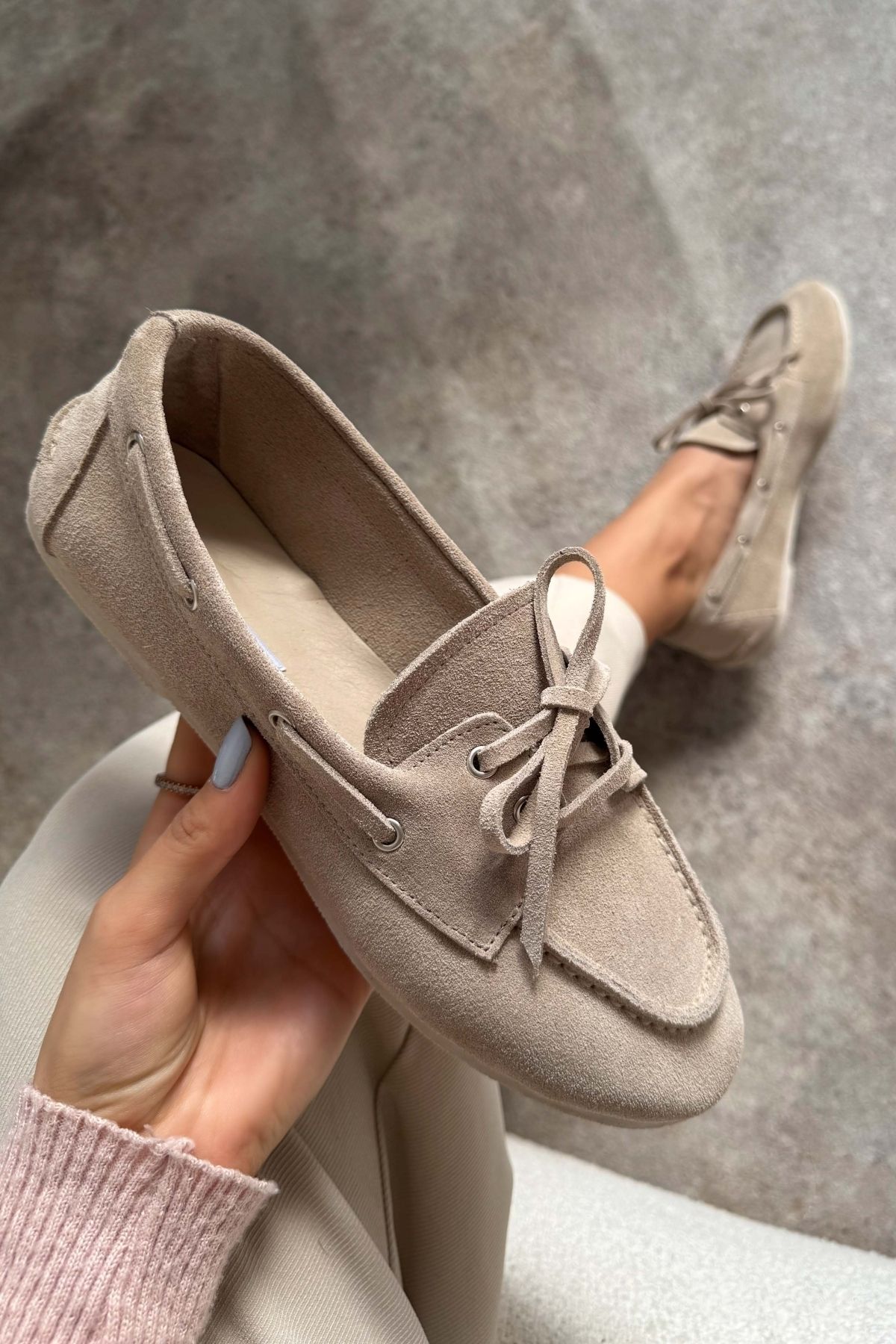 NİŞANTAŞI SHOES-Dámské baleríny Martha Beige z pravého semiše s plochou podrážkou 8