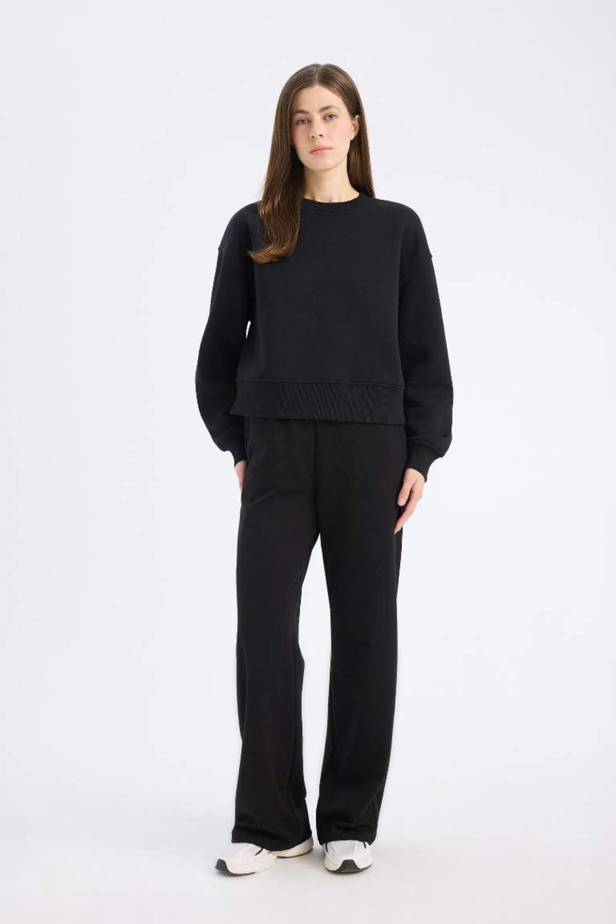 DeFacto-New Season Boxy Fit Crew Neck Basic Plain Thick Sweatshirt 2