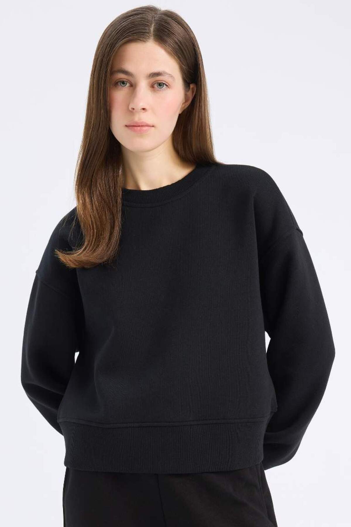 DeFacto-New Season Boxy Fit Crew Neck Basic Plain Thick Sweatshirt 3