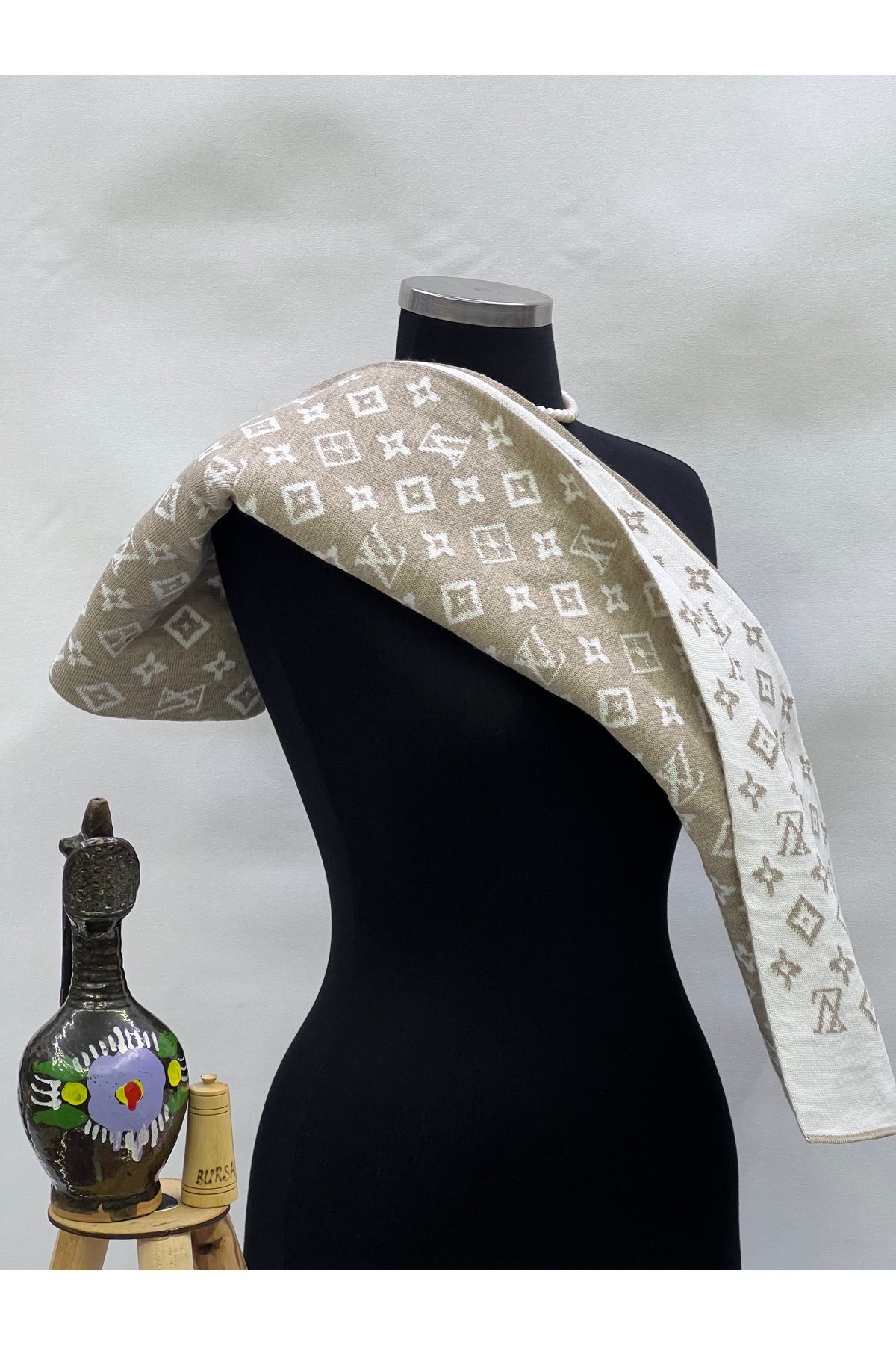 NURMAHREM-Patterned Knitted Scarf - Shawl Neck and Shoulder Scarf 2