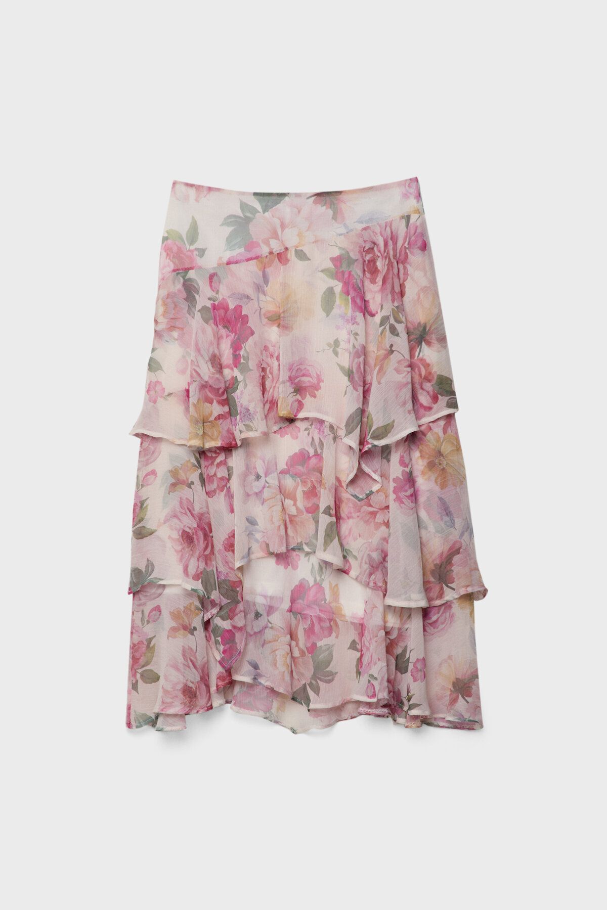 Stradivarius-Printed midi skirt with ruffles 6