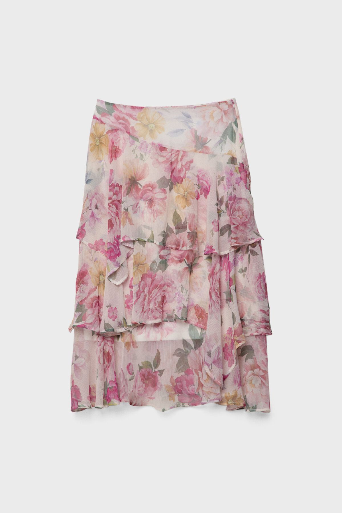 Stradivarius-Printed midi skirt with ruffles 5