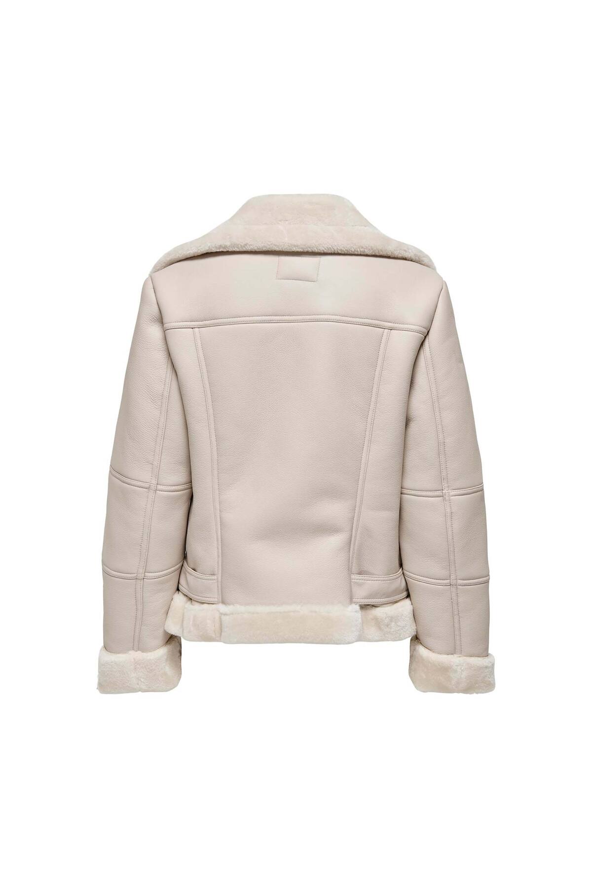 ONLY  Kürk Detaylı Kemerli Ekru Kadın Mont 15260002 - Görsel 3