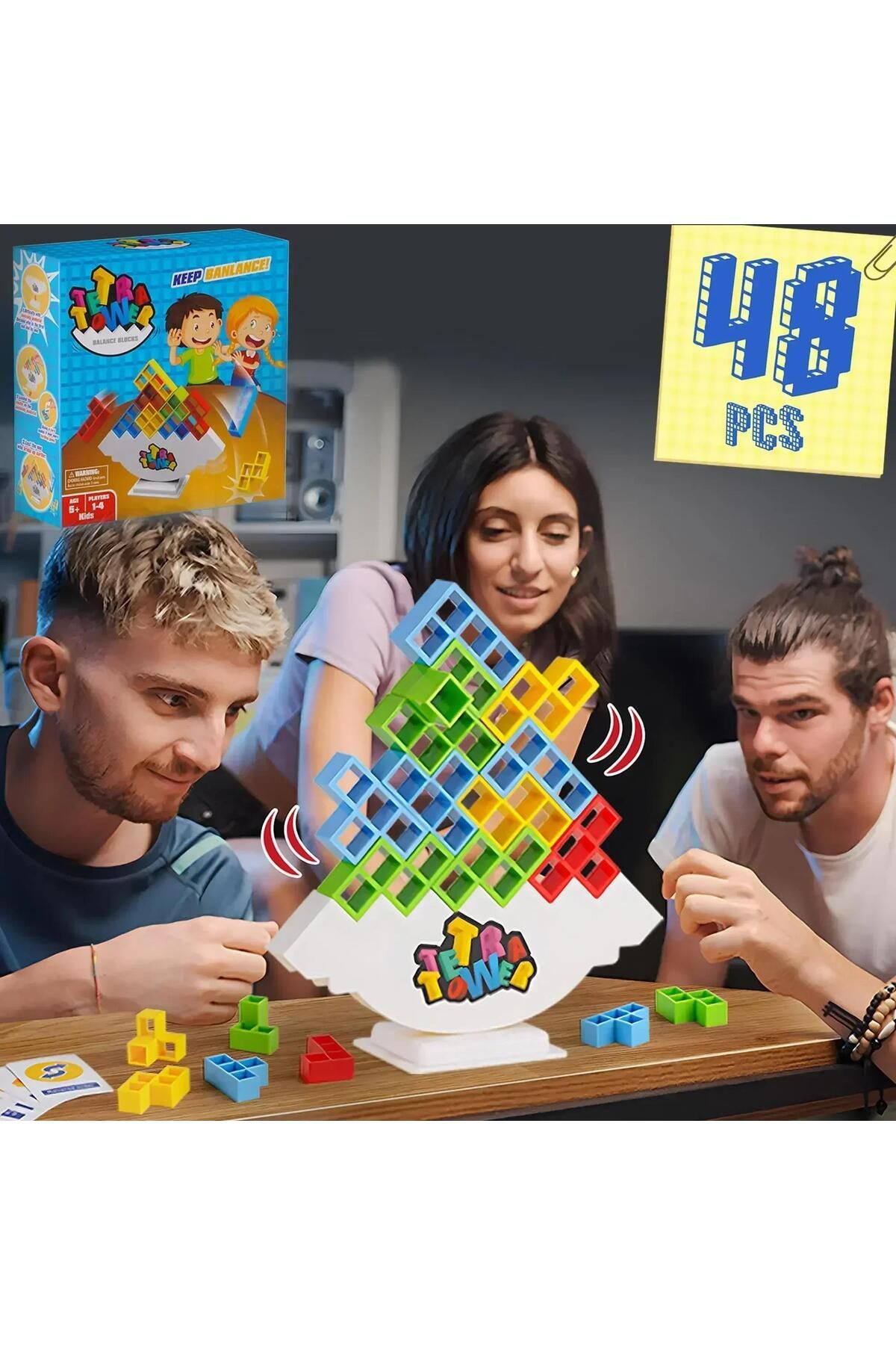 Zigver-48PCS Tetra Tower Fun Balance Stacking Building Blocks Board Game Kids Adults in Back 1