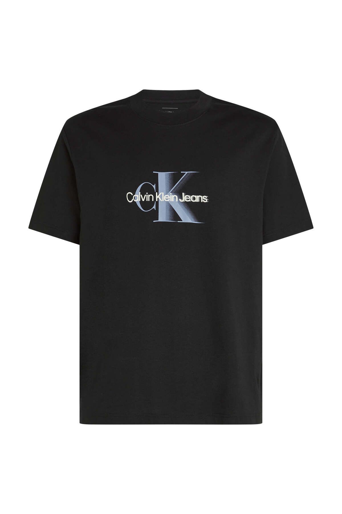 Calvin Klein-Men's Ice Blue Ck Logo Black T-Shirt 5