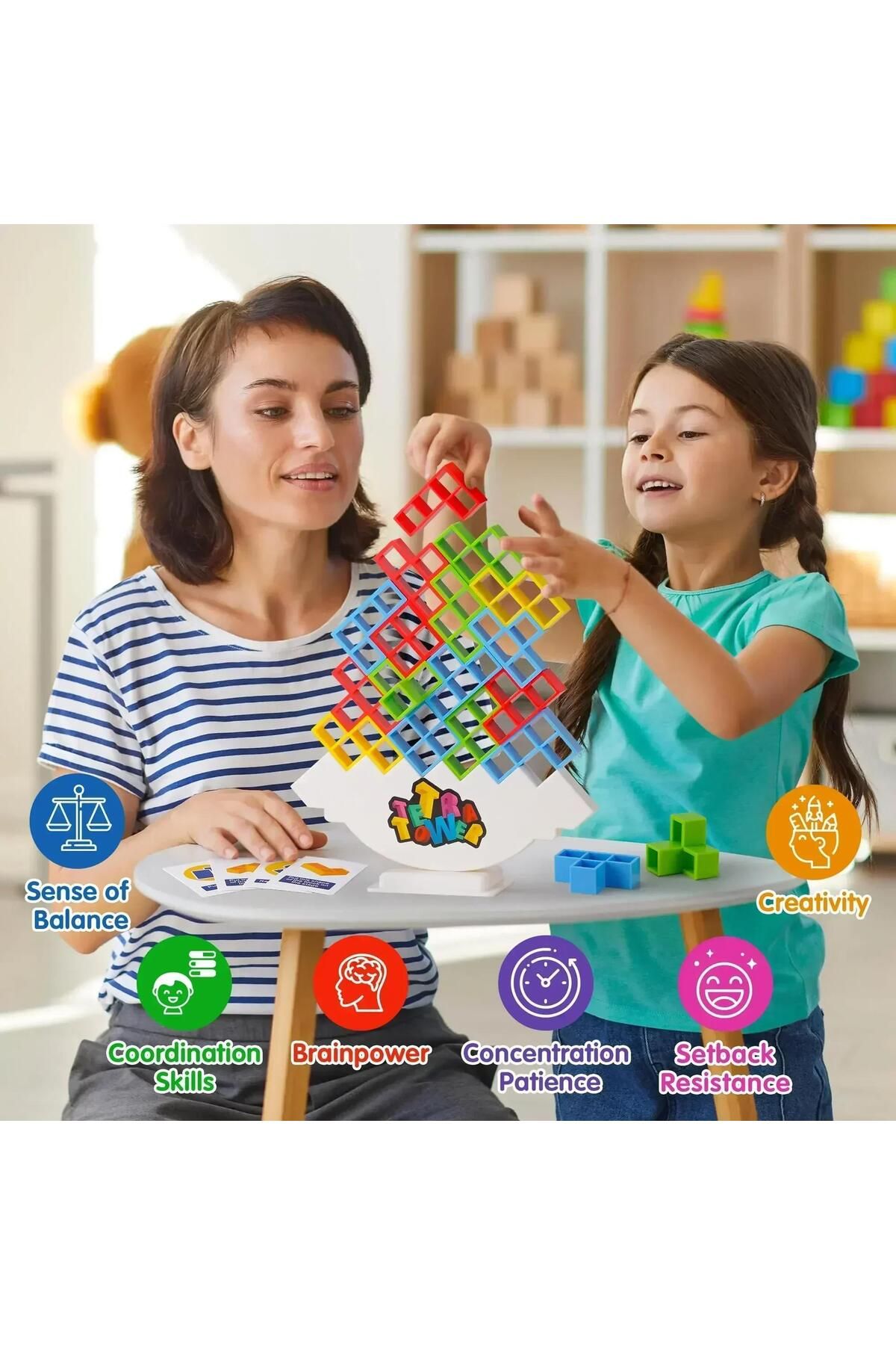 Zigver-48PCS Tetra Tower Fun Balance Stacking Building Blocks Board Game Kids Adults in Back 4
