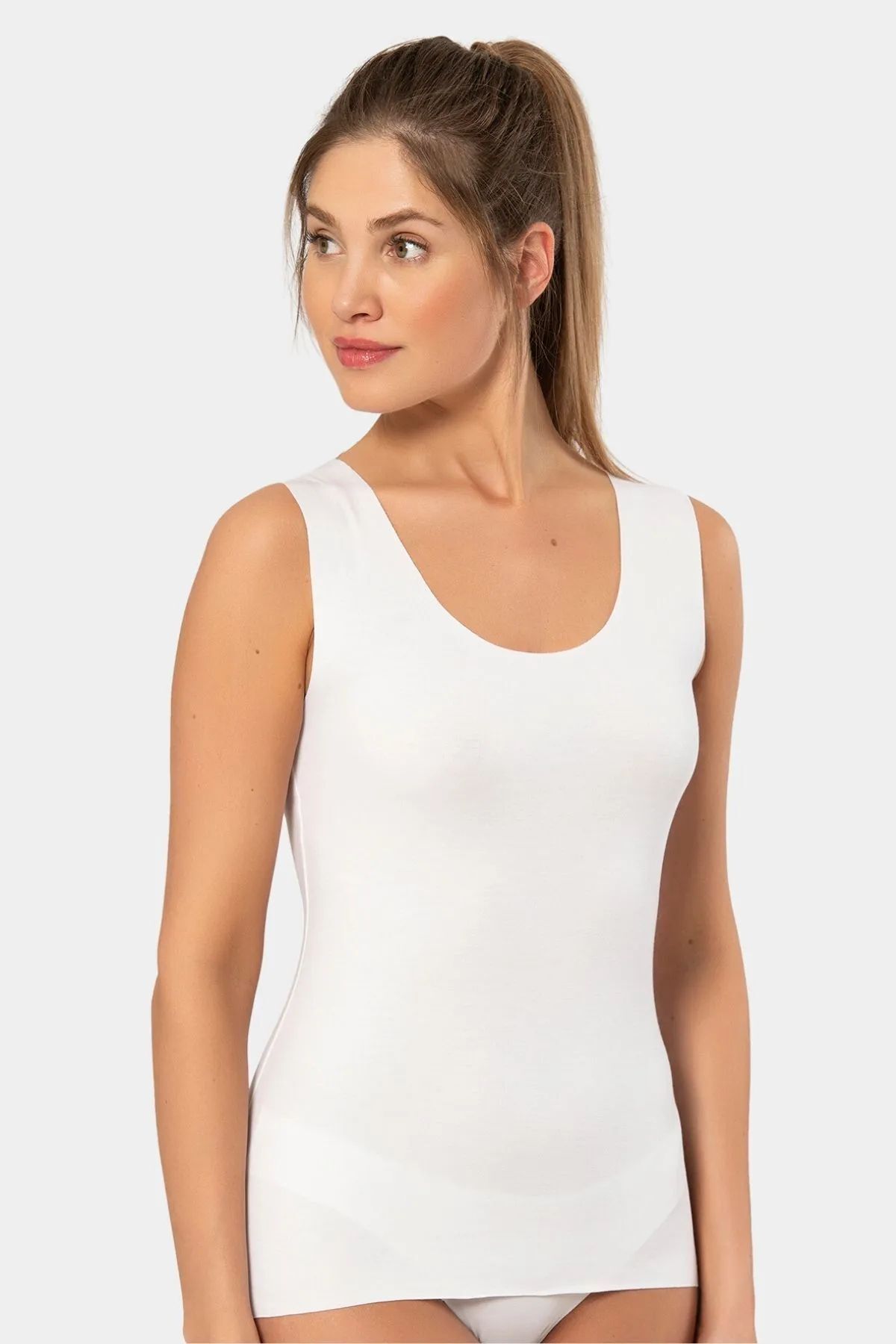 TÜREN-Türen 906 Women's Laser Cut Cotton Tank Top-White 4