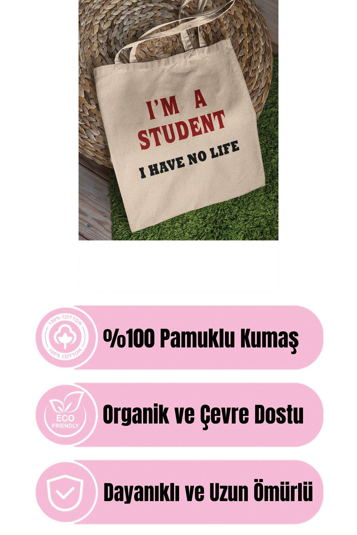qoeuyl boutique-I Am a Student I Have No Life Student Gift Printed 100% Cotton Raw Cloth Beige Bag 2