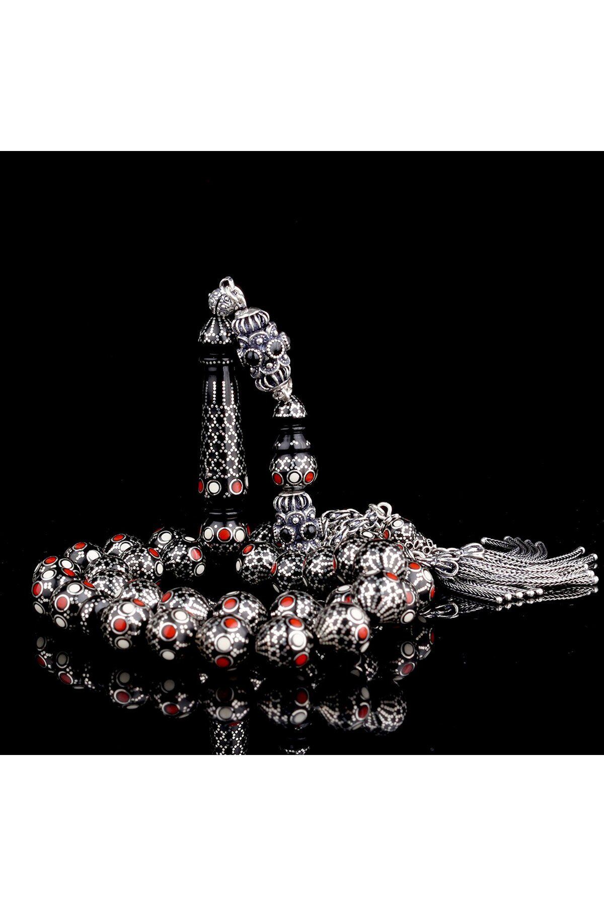 Tesbihsepetim-10.mm Silver Processing Red White Enamel Master Handcrafted Kuka Rosary 2