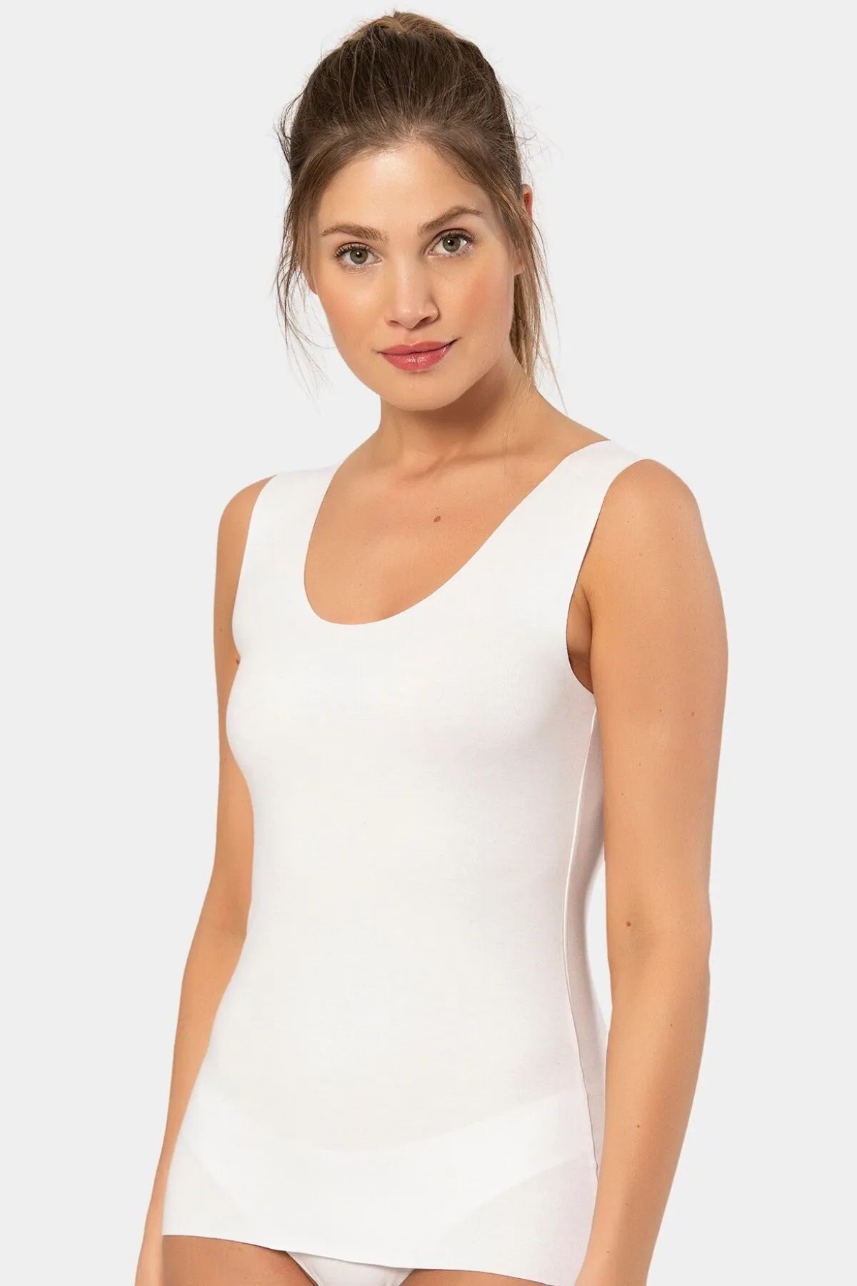 TÜREN-Türen 906 Women's Laser Cut Cotton Tank Top-White 1