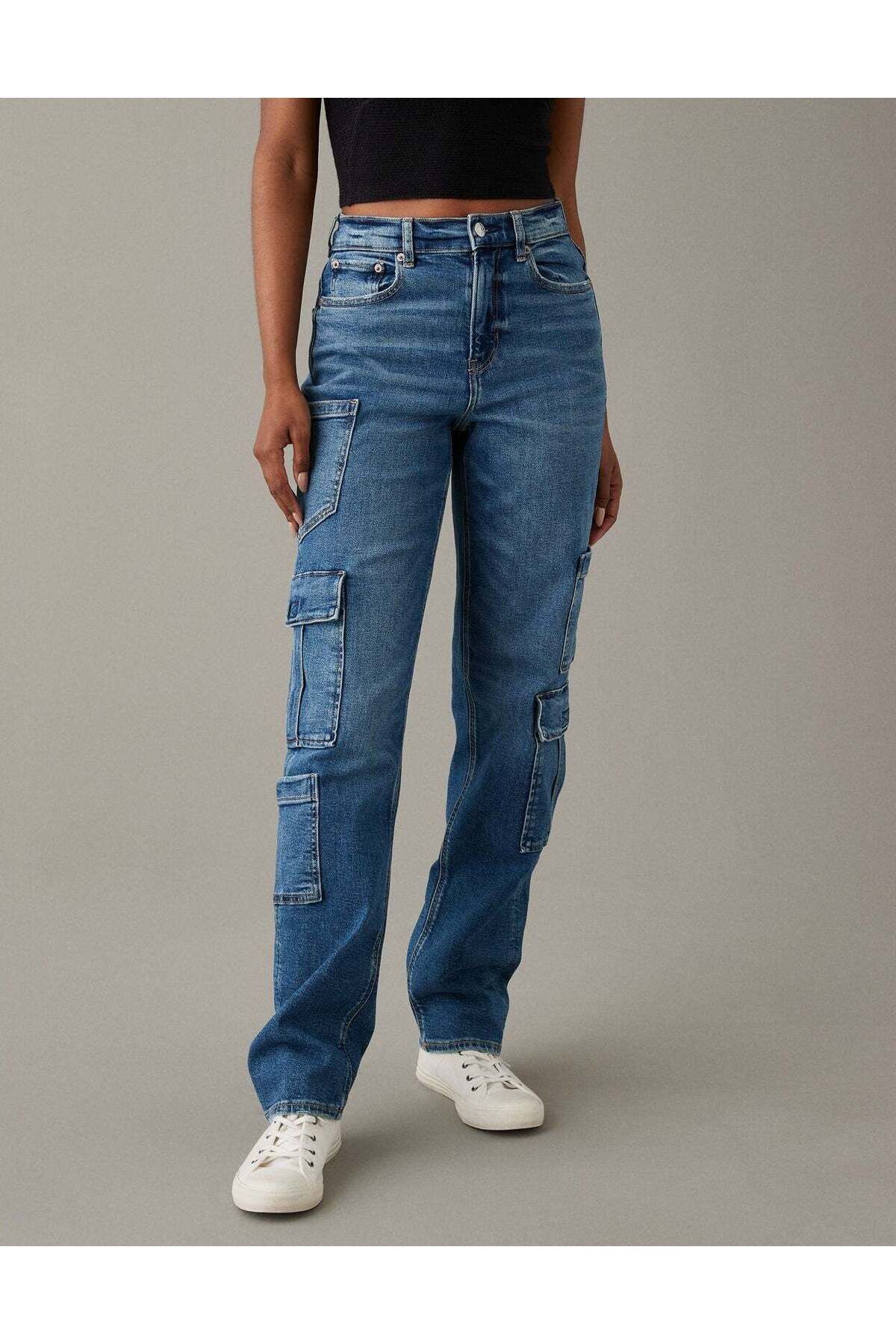 AMERICAN EAGLE-AE Stretch Super High-Waisted Baggy Straight Cargo Jean 2