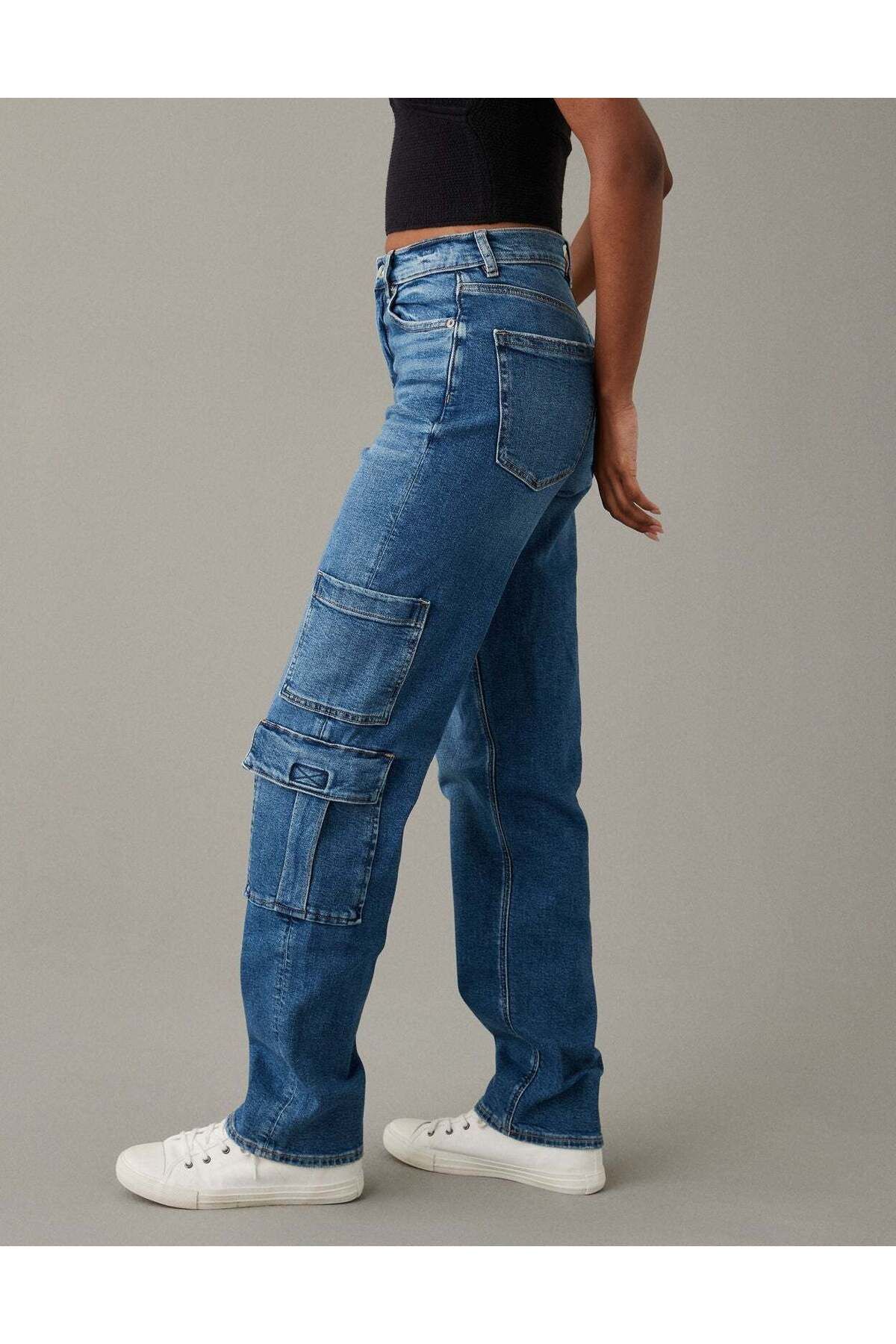 AMERICAN EAGLE-AE Stretch Super High-Waisted Baggy Straight Cargo Jean 4