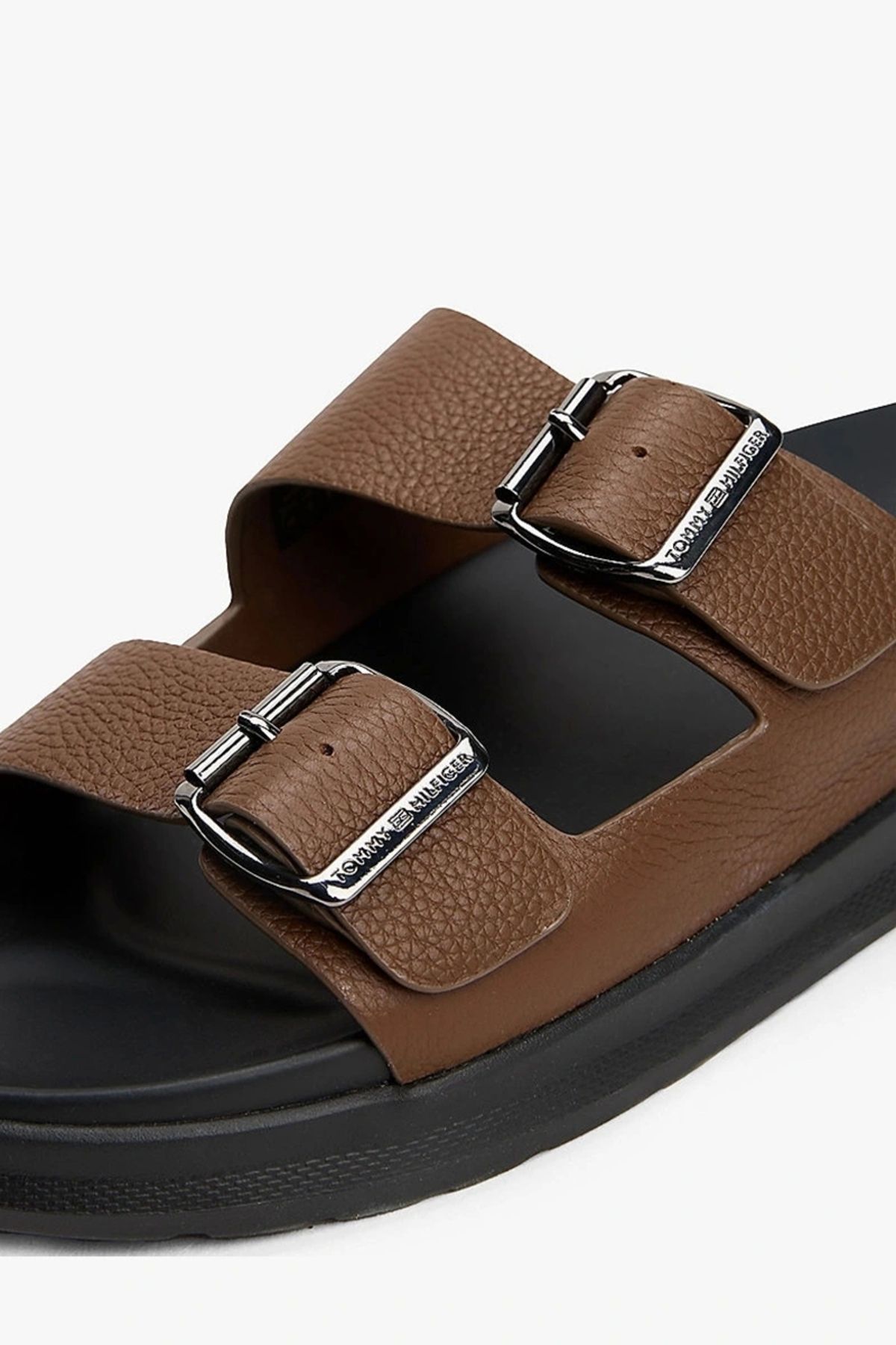 Tommy Hilfiger-Tommy Hilfiger Men's Buckle Strap Brown Leather Slippers 7