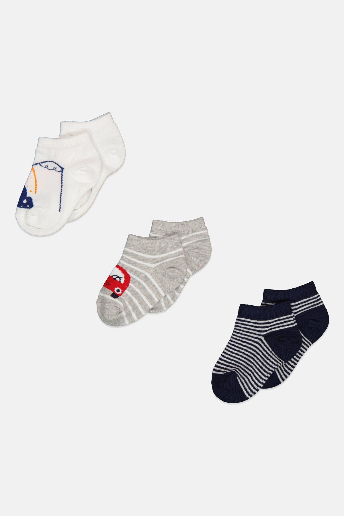 RBX-Kids Boy 3 Pieces Stripe Ankle Socks, Grey 1