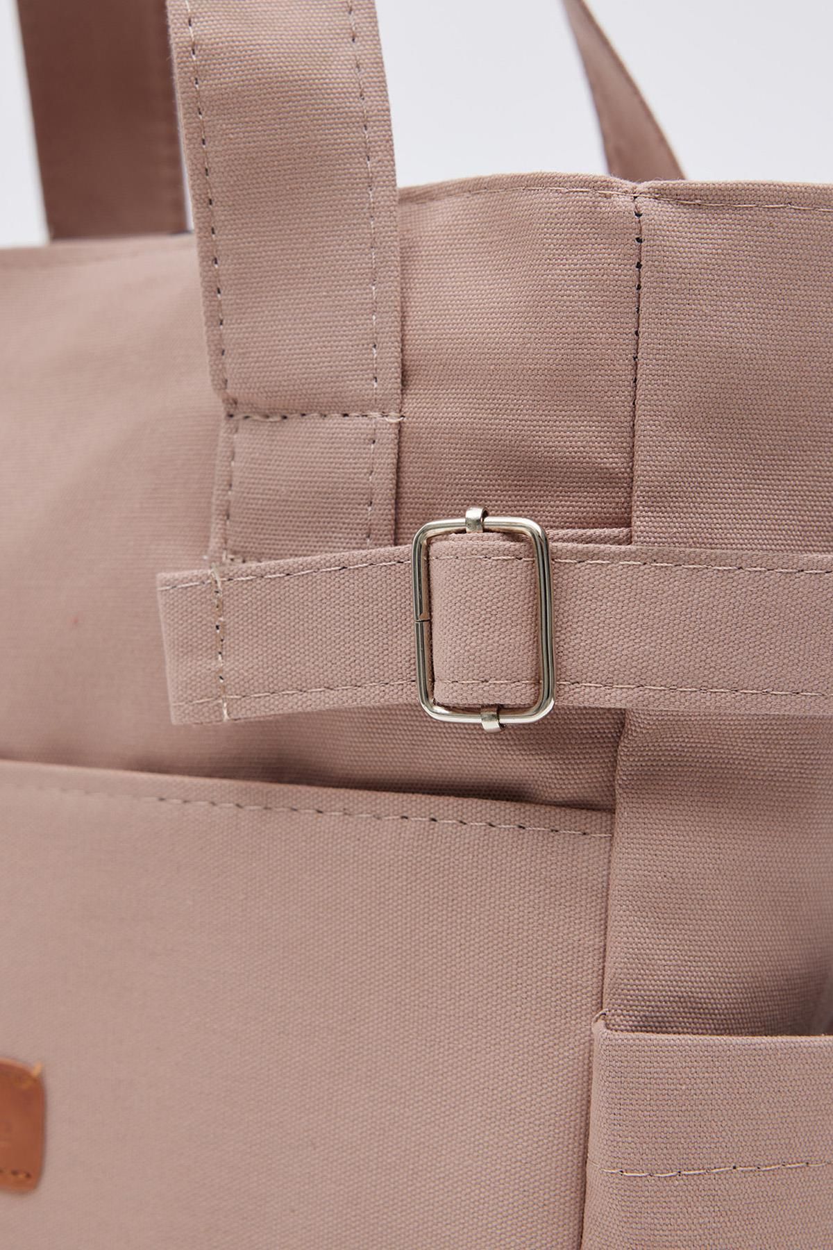 Shanta-Mink D15 Zipper Closure 2 Side and Front Pockets Belt Detailed Canvas Women's Shoulder Bag 3