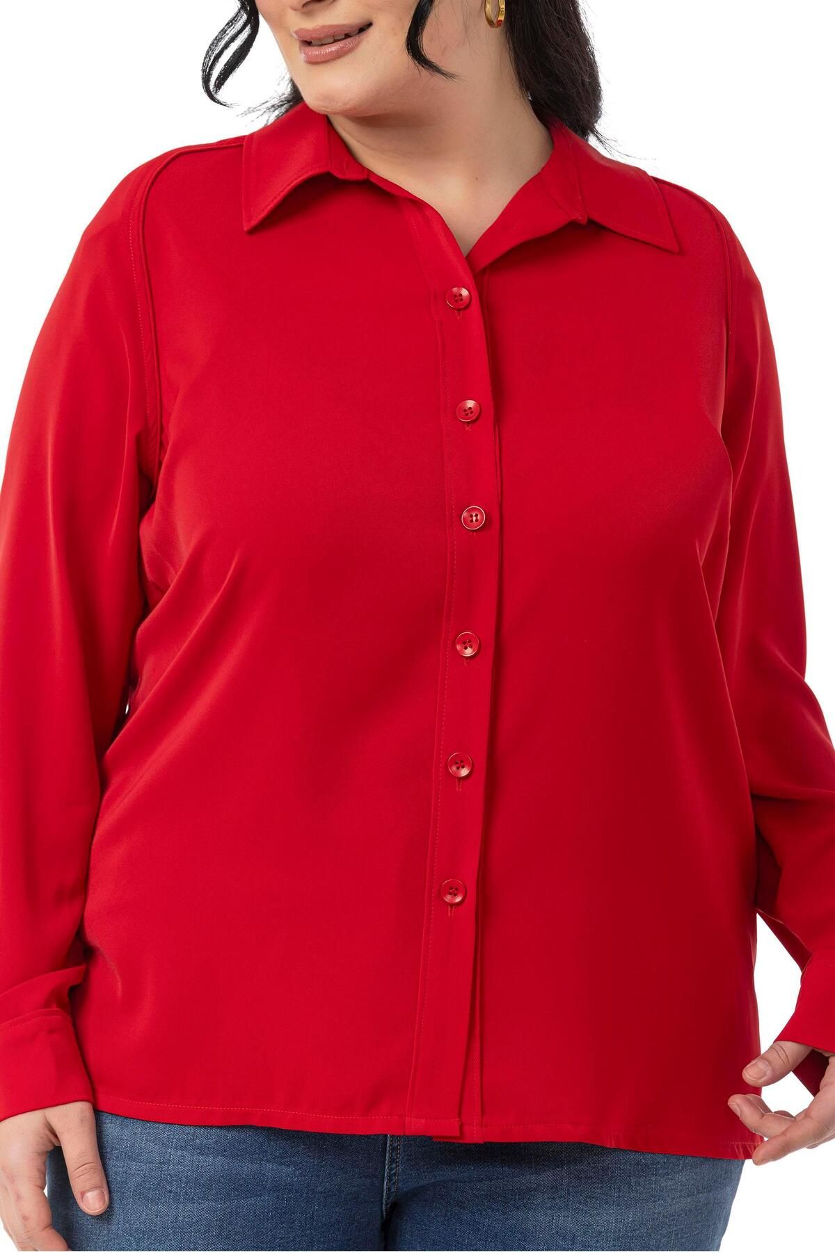 DISENTIS MODEST-Large Size Raglan Sleeve Red Shirt 4