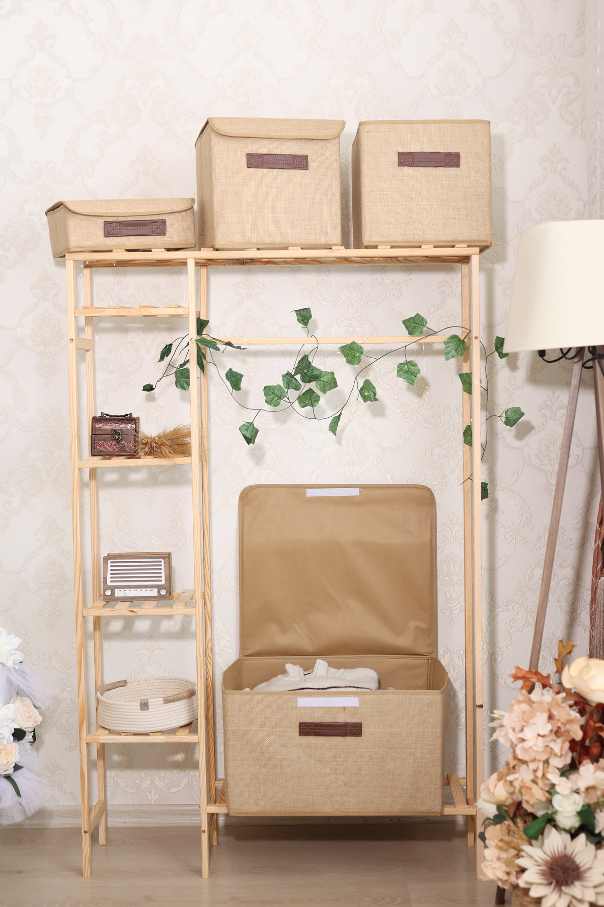 ON-ARS TEKSTİL-Jute Lid, Lidless Cabinet Set Organizer Folding Storage Box 2