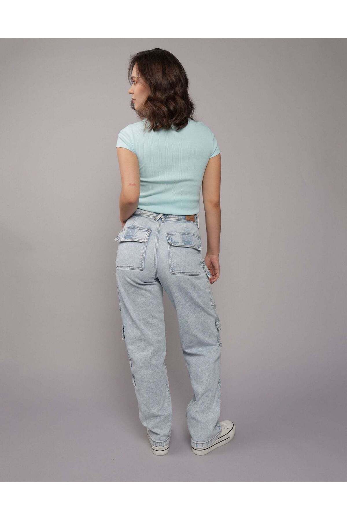 AMERICAN EAGLE-AE Stretch Super High-Waisted Baggy Straight Cargo Jean 2