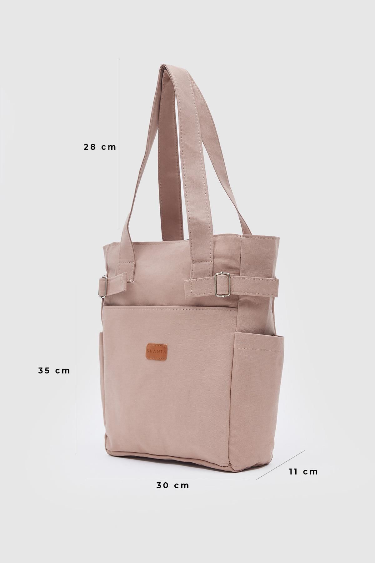 Shanta-Mink D15 Zipper Closure 2 Side and Front Pockets Belt Detailed Canvas Women's Shoulder Bag 2