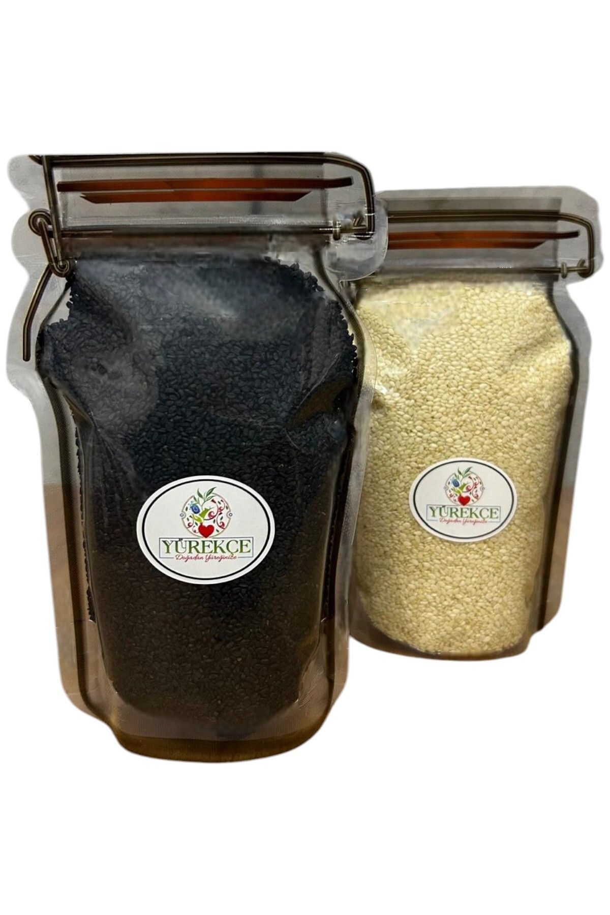 YÜREKÇE Çörekotu (200 gr )-susam (200 GR) 2li Set -kavanoz Görünümlü Kilitli Saklama Poşeti