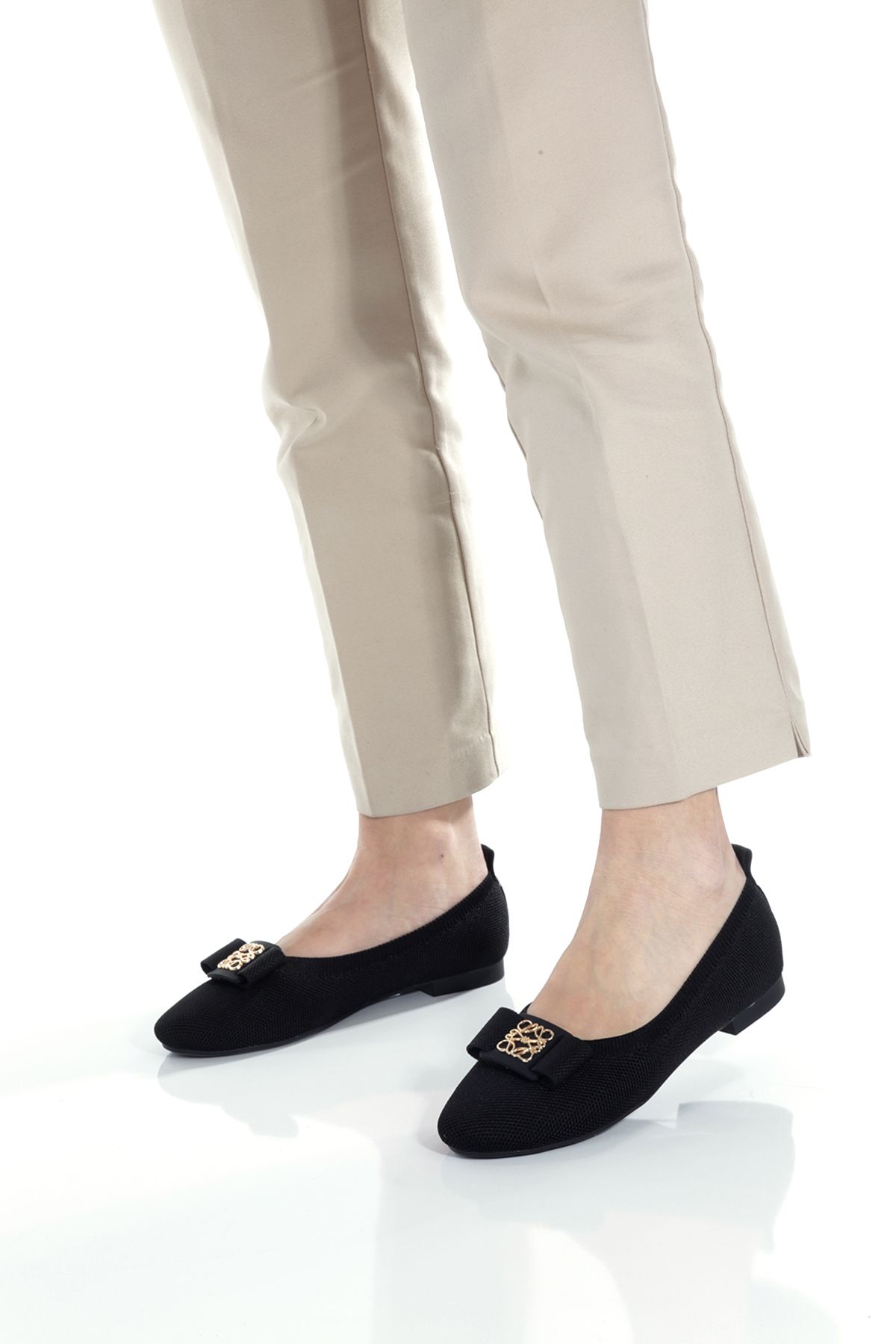 ZİESCE-Women's Black Knitwear Round Toe Buckle Detail Babet Shoes 3