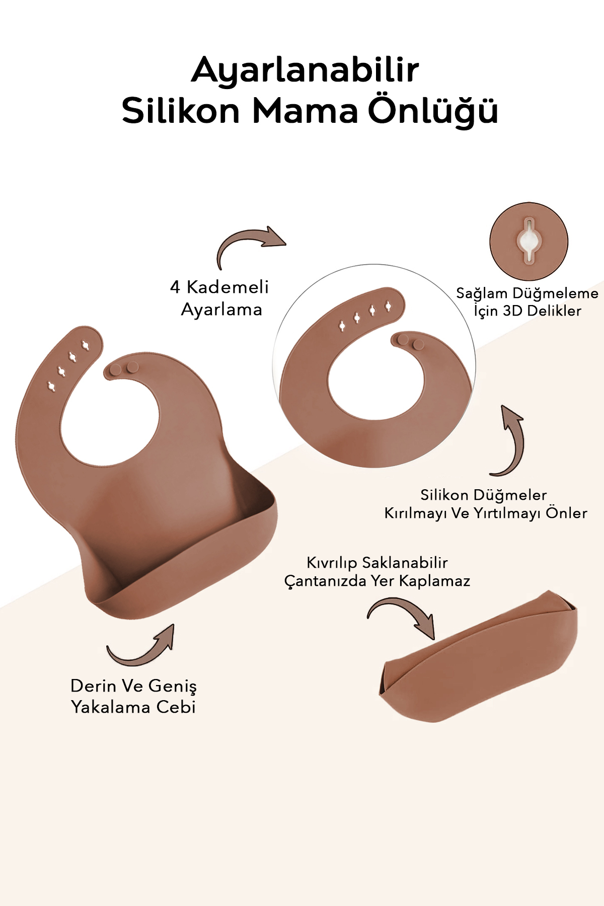 Meleni Baby 4'lü Silikon Beslenme Seti - Bebek Mama Önlüğü, Mama Kaşığı, Kulplu Bardak, Vakumlu Tabak Kahverengi fotoğrafı 2 (önizleme)