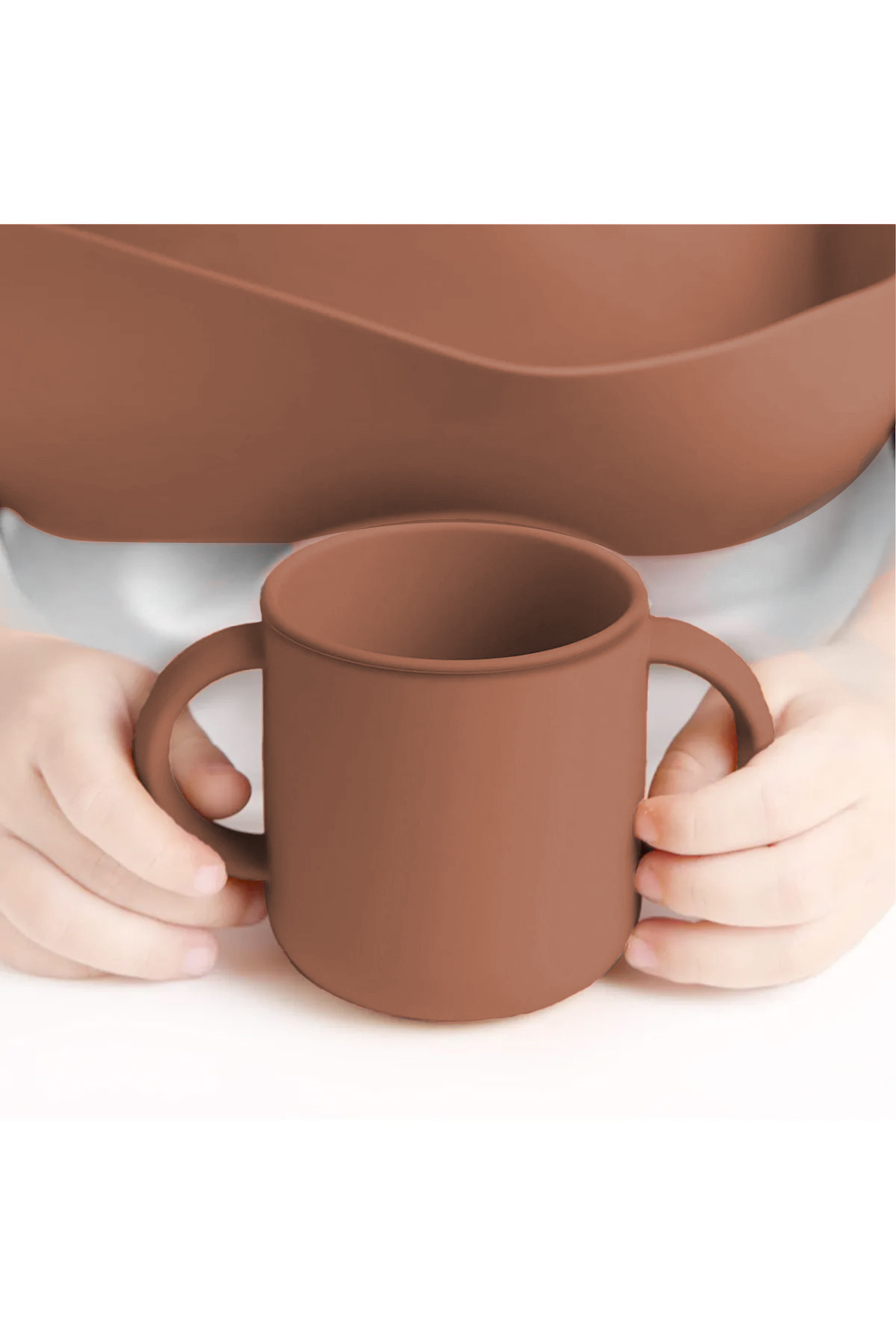 Meleni Baby 4'lü Silikon Beslenme Seti - Bebek Mama Önlüğü, Mama Kaşığı, Kulplu Bardak, Vakumlu Tabak Kahverengi fotoğrafı 3 (önizleme)