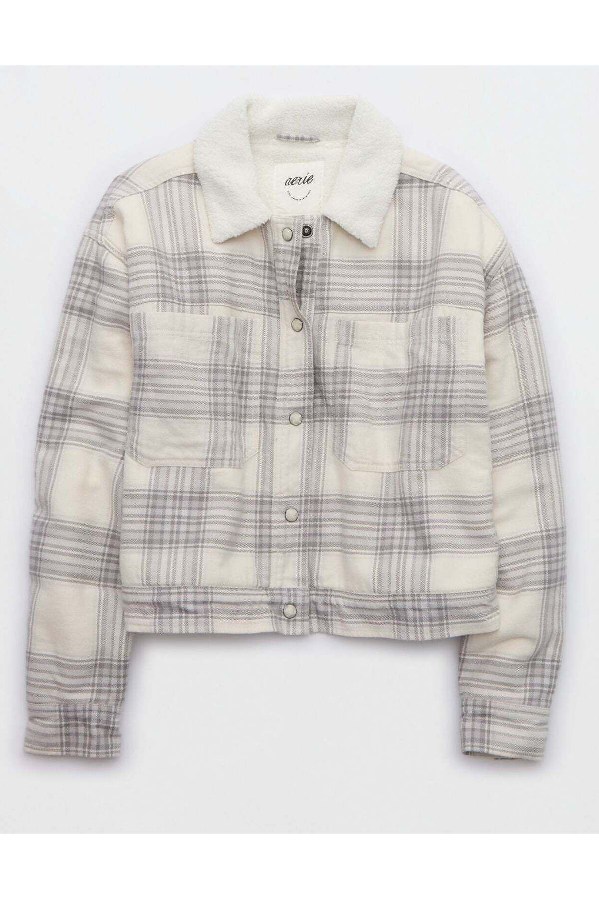 AMERICAN EAGLE-Aerie Cropped Sherpa Lined Shacket 3