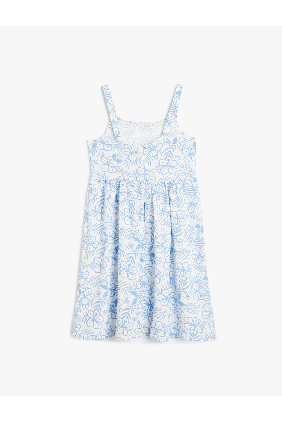 Koton-Floral Print Straps Square Neck A-Line Viscose Dress 2