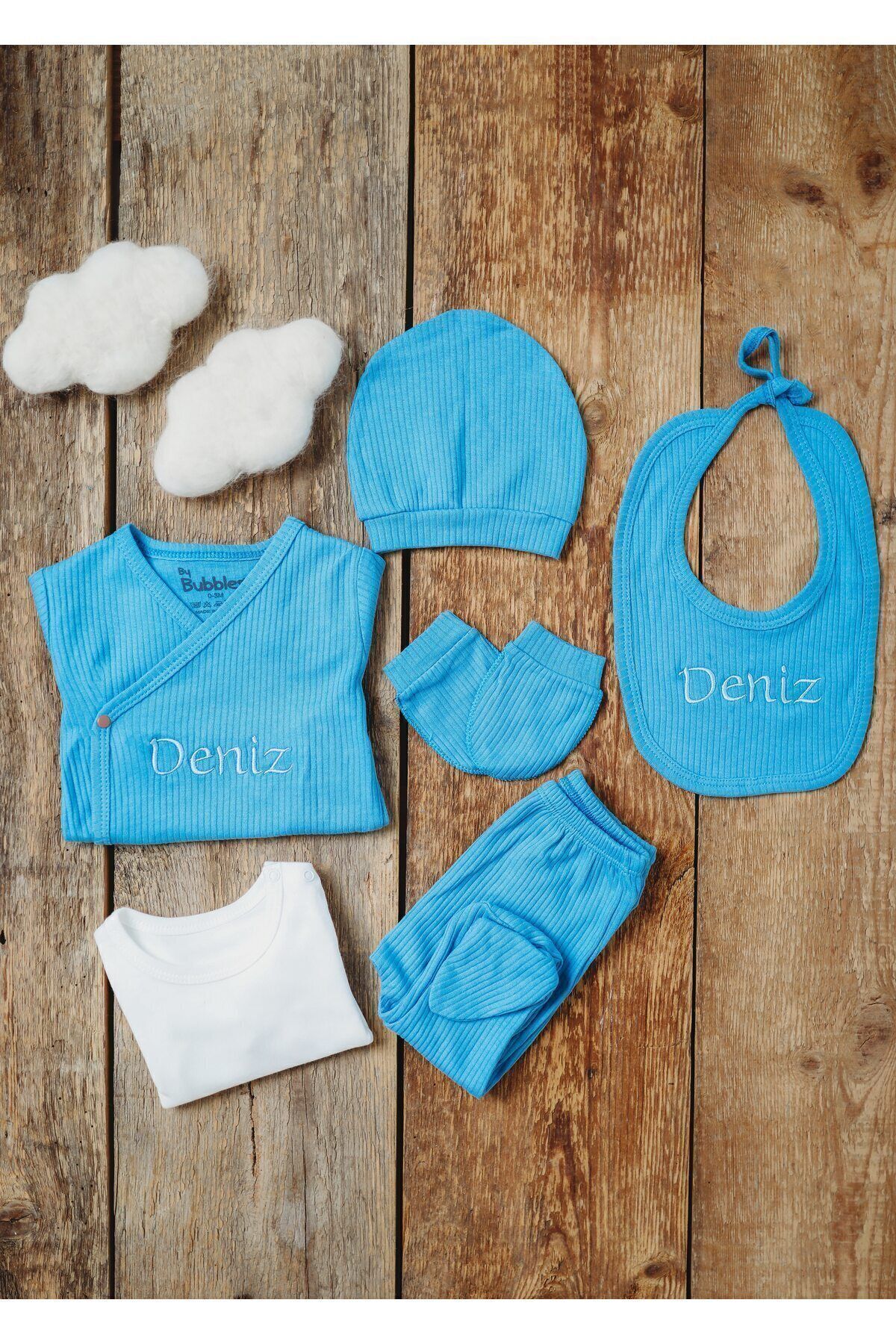 tinykiddesign Zıbın Seti Yeni Doğan Bebek Zıbın Seti 6 Parça Mavi Istediğiniz Ismi Nakışla Yazıyoruz fotoğrafı 6 (önizleme)