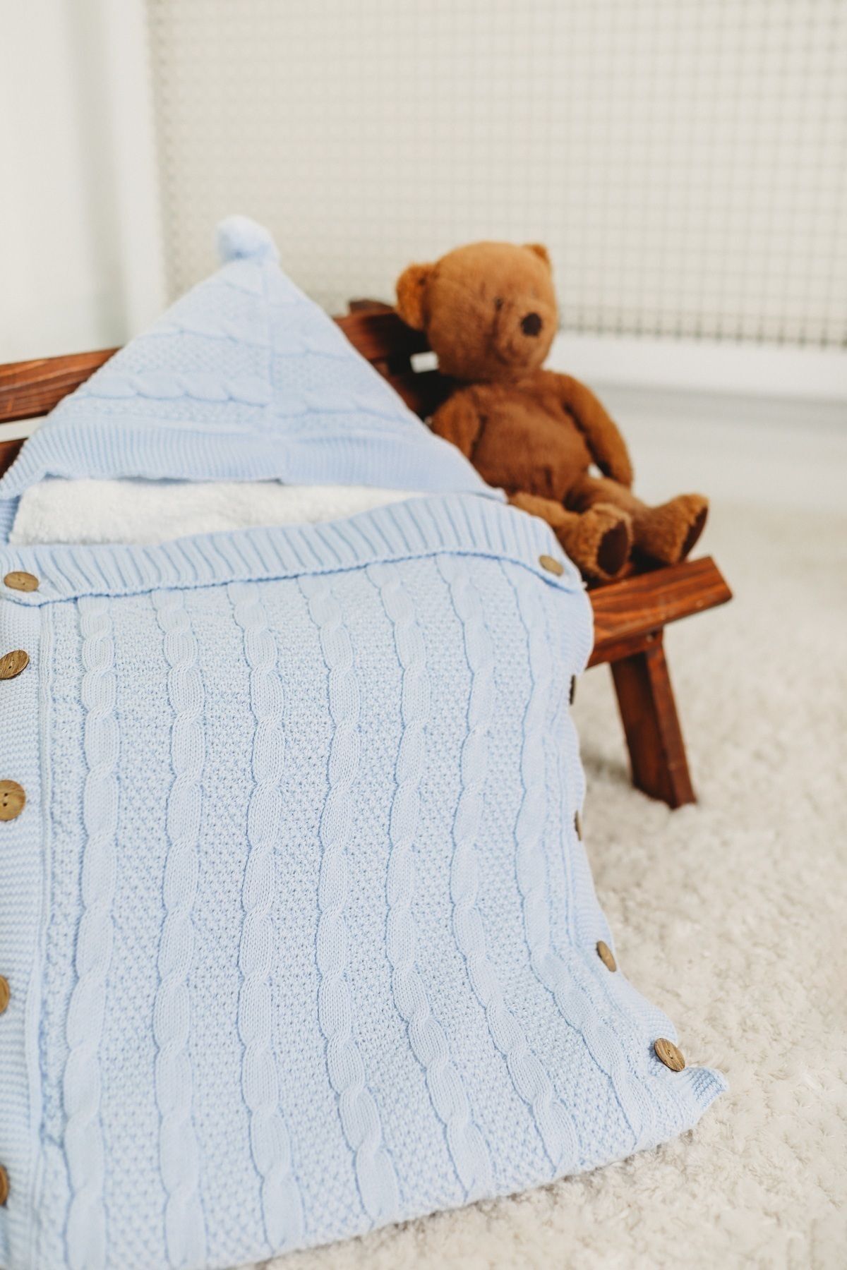 tinykiddesign Bebek Kundağı Mavi Örgülü Içi Peluş Örgülü Yenidoğan Kundak Istediğiniz Ismi Nakışla Yazıyoruz fotoğrafı 3 (önizleme)