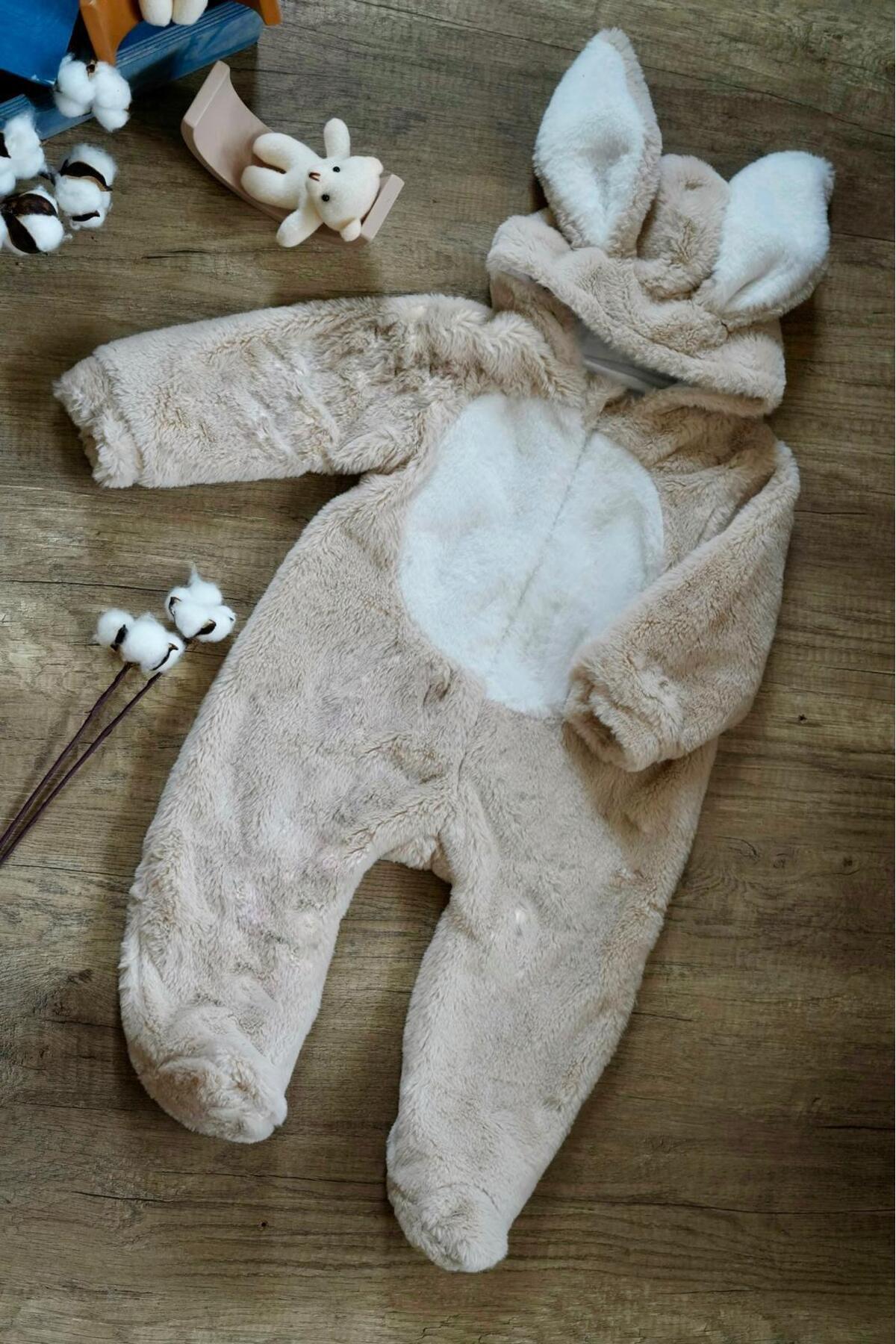 tinykiddesign Bebek Welsoft Tavşan Kulaklı Tulum Pamuklu Kapşonlu Yumuşak Tulum Kişiye Özel Isimli Nakışlı fotoğrafı 6 (önizleme)