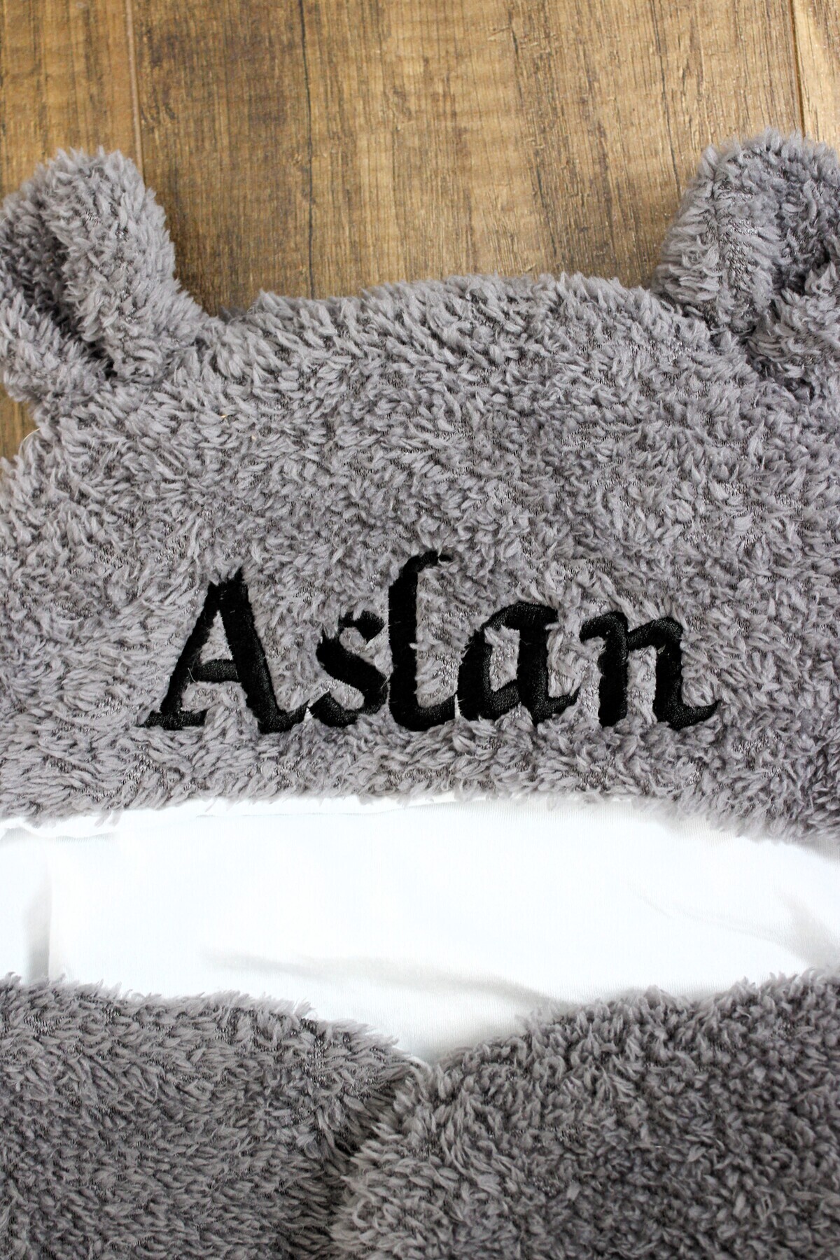 tinykiddesign Kişiye Özel Nakışlı Bebek Dış Kundak Gri Uyku Tulumu Kıvırcık Wellsoft Peluş Ayıcık Kulaklı fotoğrafı 3 (önizleme)