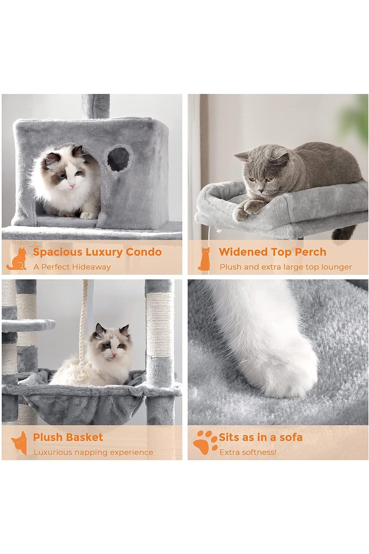 COOYA-Multi-Level Cat Tree, with Sisal-Covered Scratching Posts, Tall Cat Climbing Stand for Kitten, Pets 4