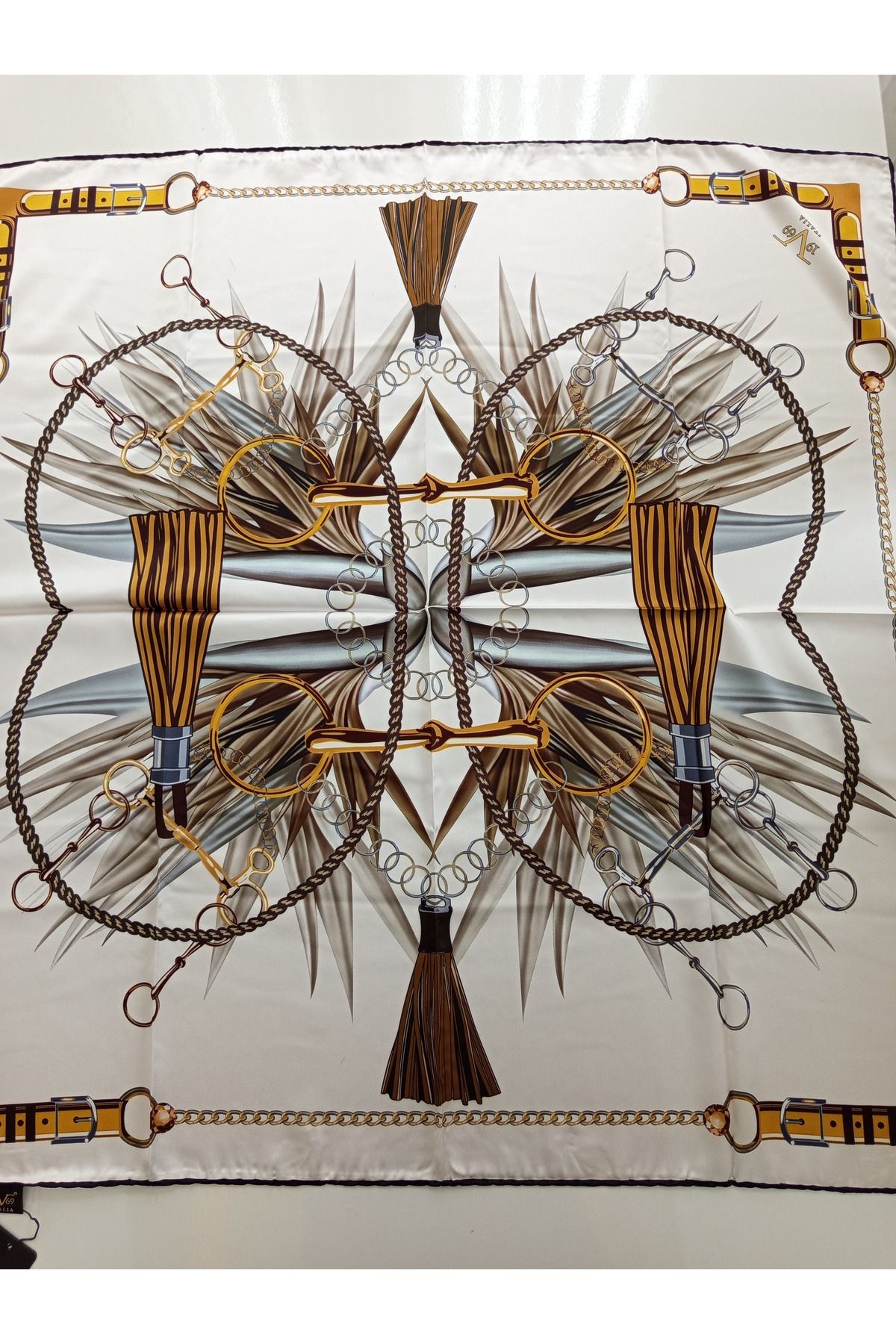 19V69 ITALIA-Belted Tassel Pattern Black Series Twill Scarf 90X90 cm 2