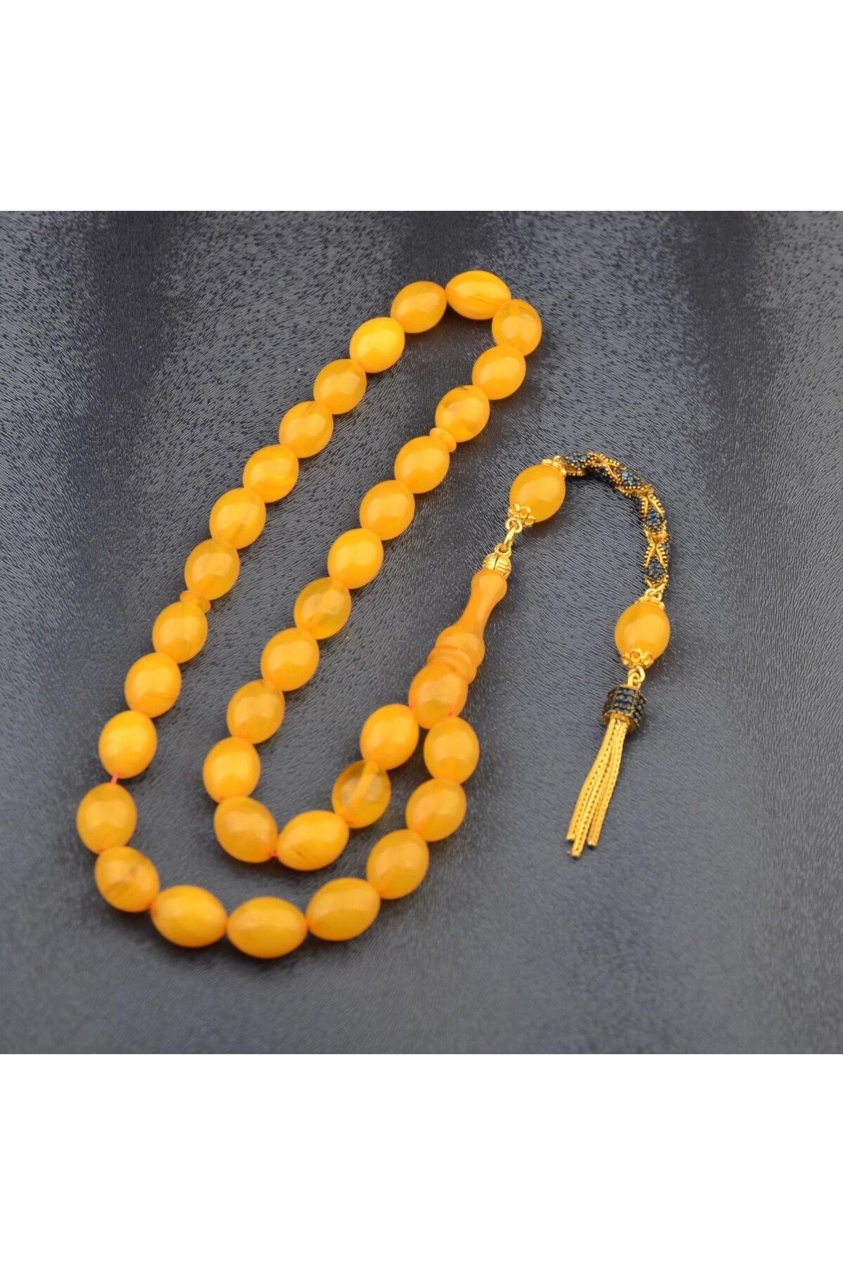 Burhan Sağlam-Special Series Barley Cut Silver Tasseled 12X9 mm Crimping Amber Prayer Beads 2