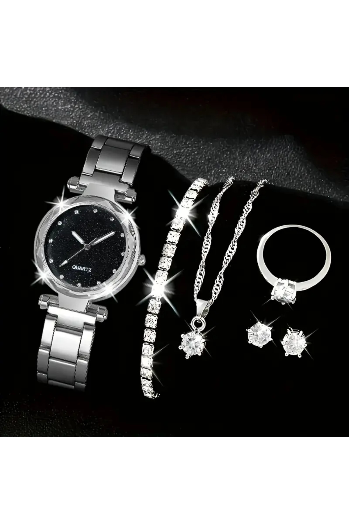 Stor Kadınlar İçin 1 Adet Yeni Şık Yuvarlak El Quartz Saat ve 5 Adet Takı