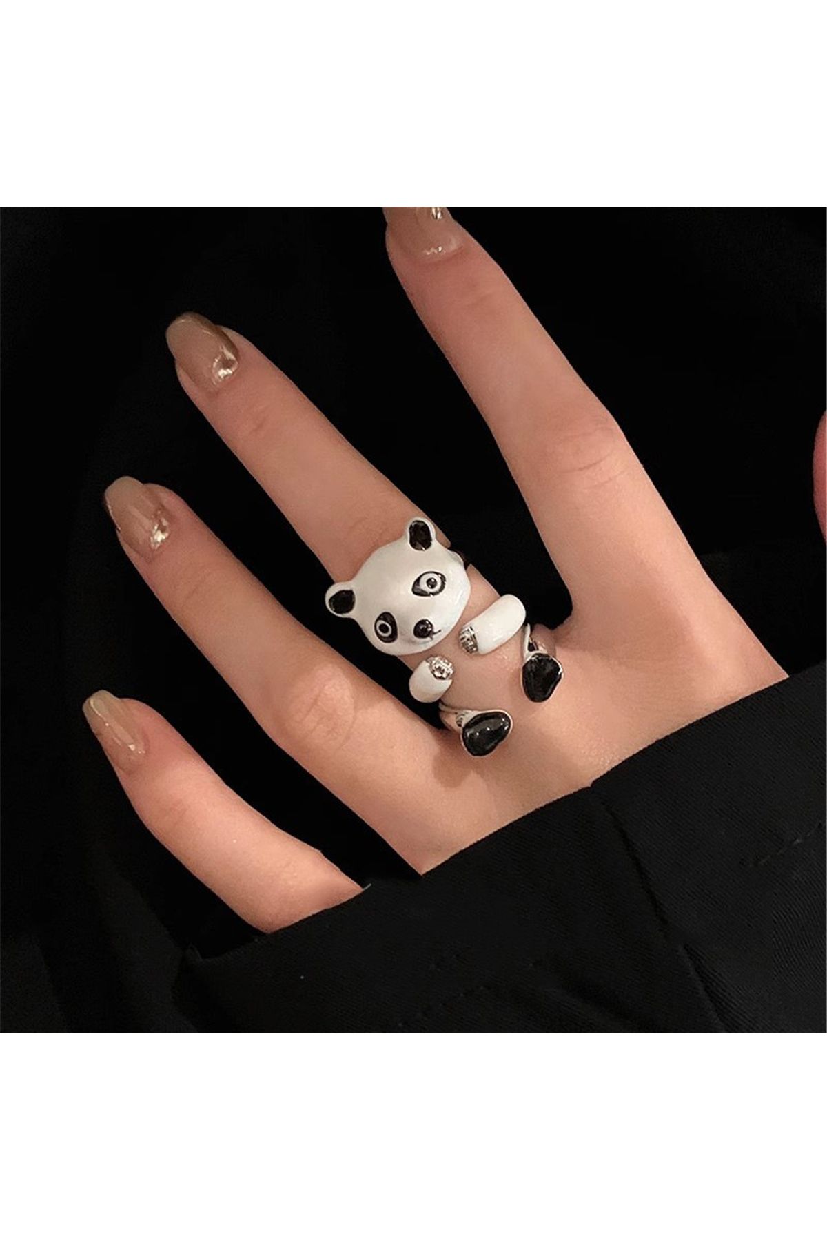 Choice-resizable panda 3Pcs/set Cute Cartoon Panda Decoration Drip Oil Open Rings for Women Fashion Jewelry 1