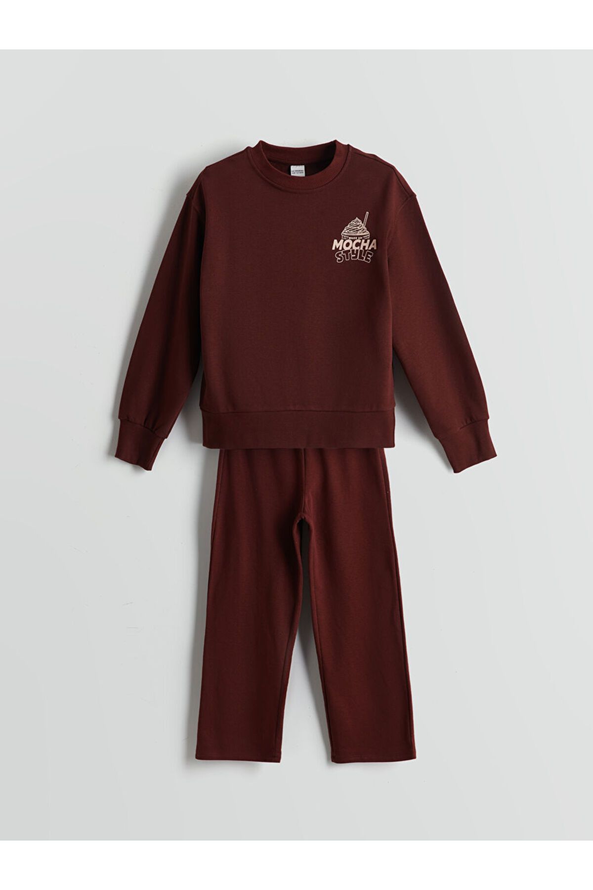 LC Waikiki-Lcw Kids Claret Red Crew Neck Girls Tracksuit Set 1