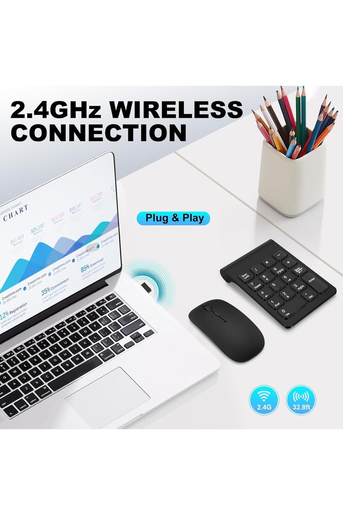 COOYA-Wireless Numeric Keypad,Mini 2.4G 18 Keys,Portable Silent,with Wireless Mouse for Laptop,PC,Black 7