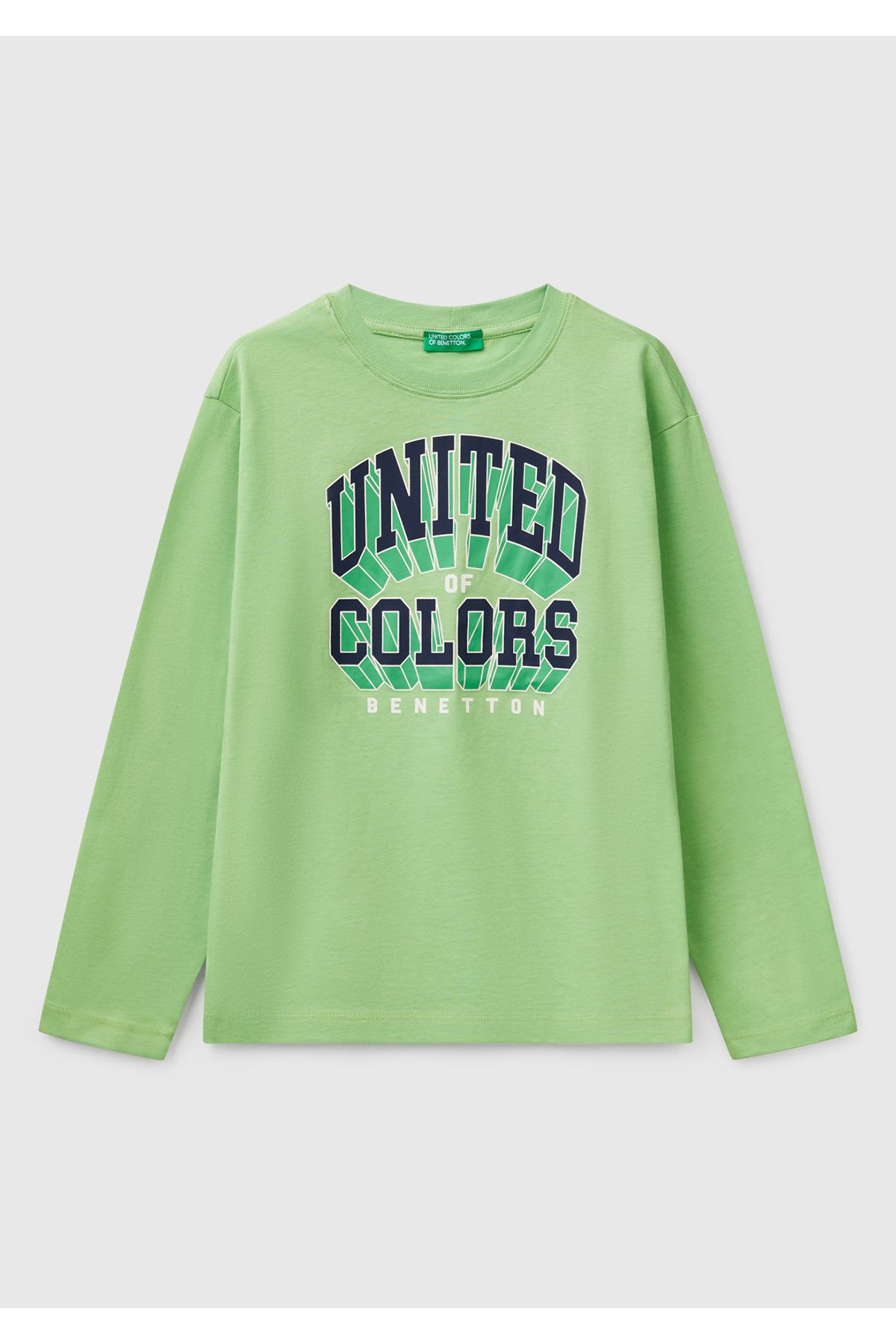 تی شرت آستین بلند طرح بنتون سبز پسته ای پسرانه United Colors of Benetton