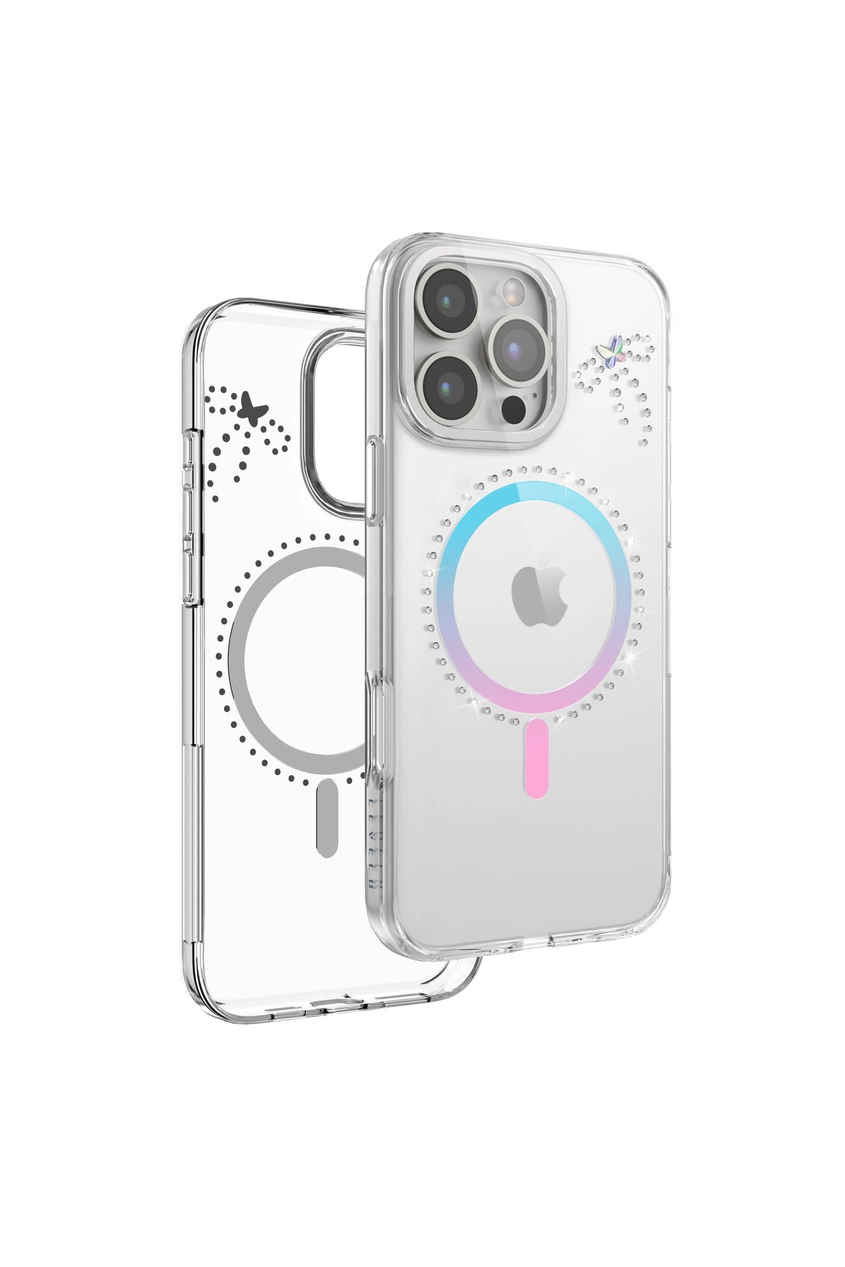 Levelo-جراب Butterfly Magsafe لهاتف iPhone 16 Pro Max - شفاف/ قزحي الألوان 6