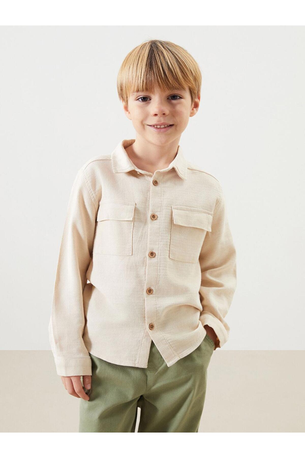 LC Waikiki-Lcw Kids Gray Basic Long Sleeve Boy's Shirt and Pants 2Pcs 3