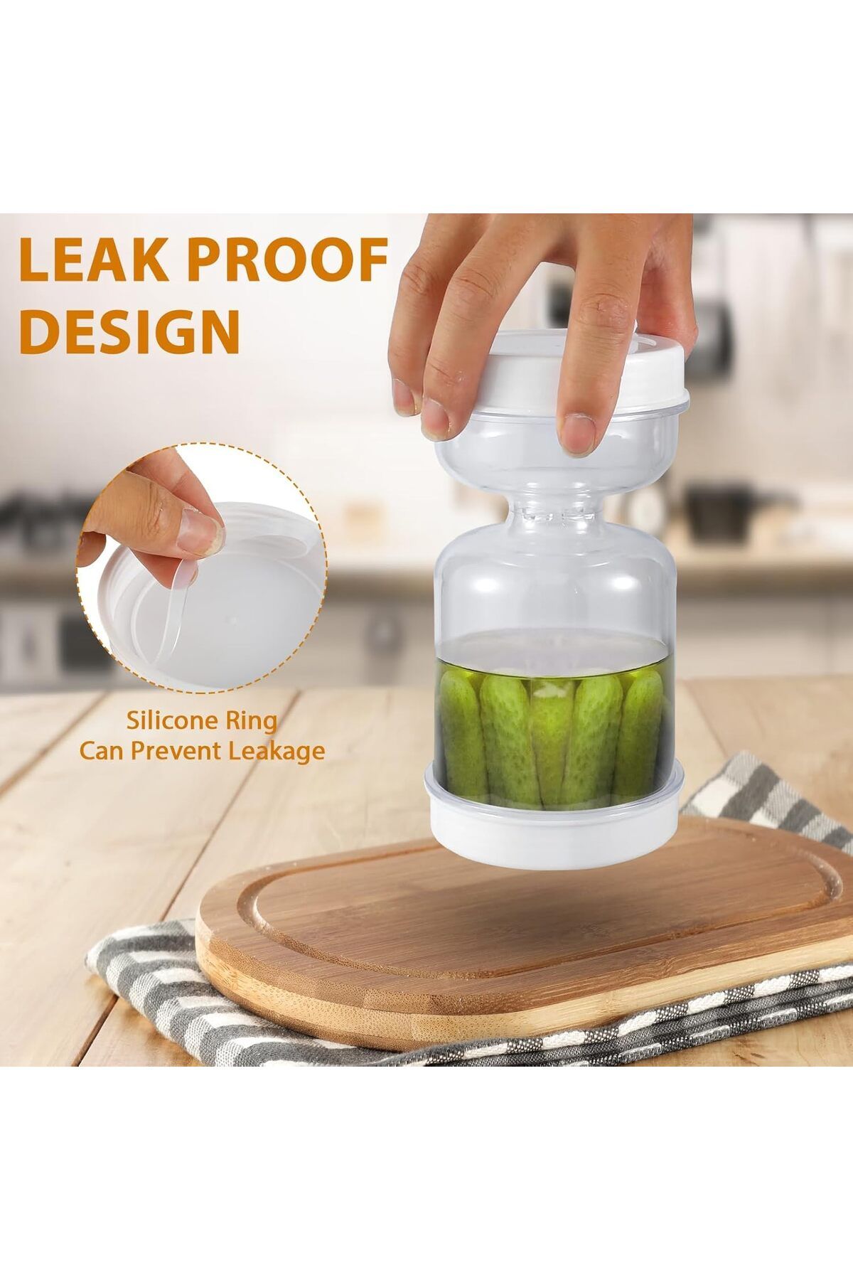 COOYA-Pickle Container,with Strainer, Wet And Dry Separation Pickle and Olive Jar,with Fork Leakproof 6