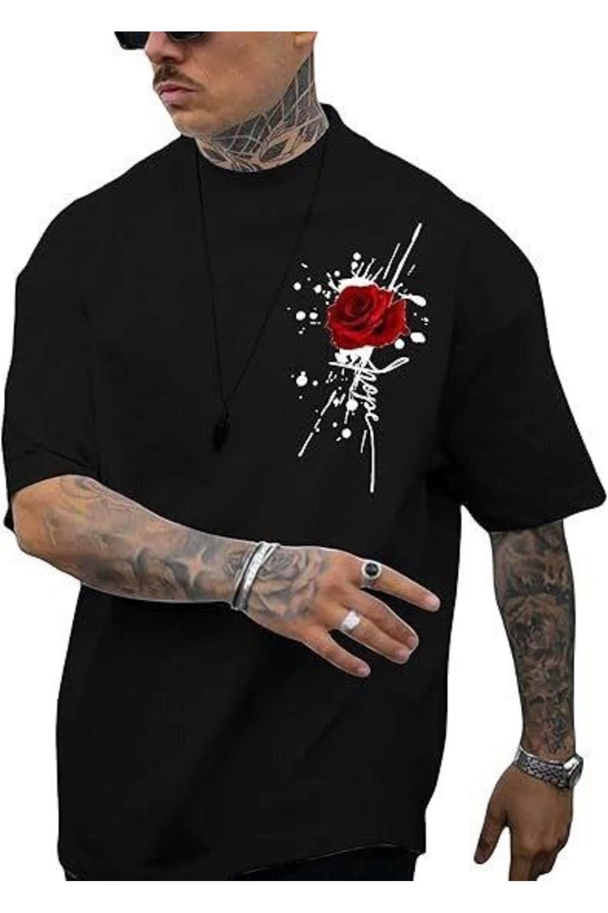 meisa Erkek Bisiklet Yaka Kısa Kol Baskılı T-shirt - Siyah