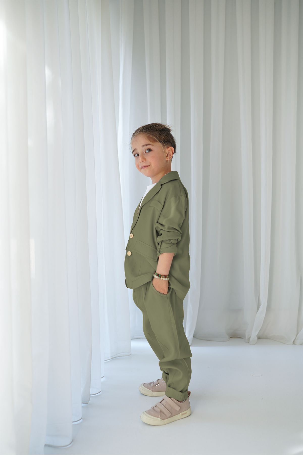 Catz Kids-Jachetă casual kaki + pantaloni kaki morcov 2