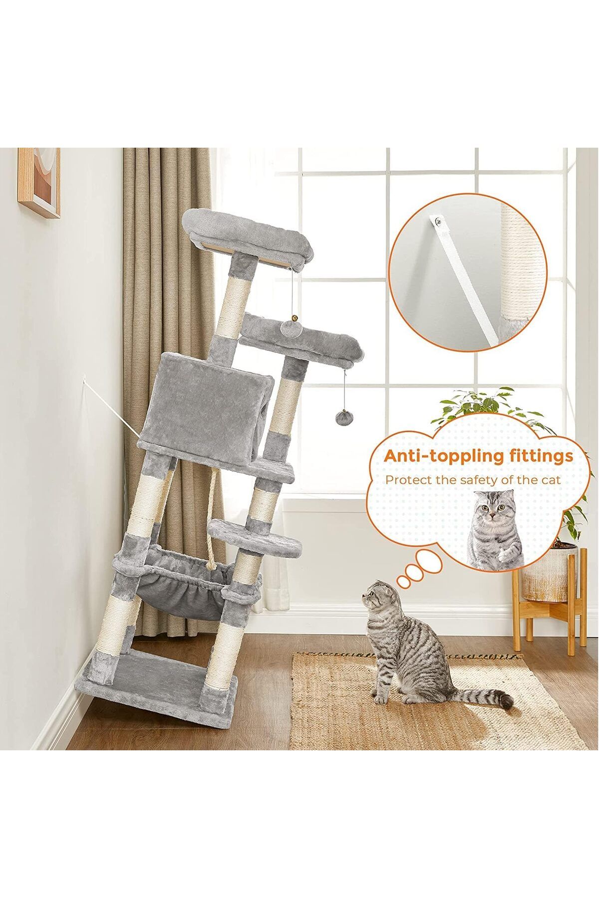 COOYA-Multi-Level Cat Tree, with Sisal-Covered Scratching Posts, Tall Cat Climbing Stand for Kitten, Pets 7