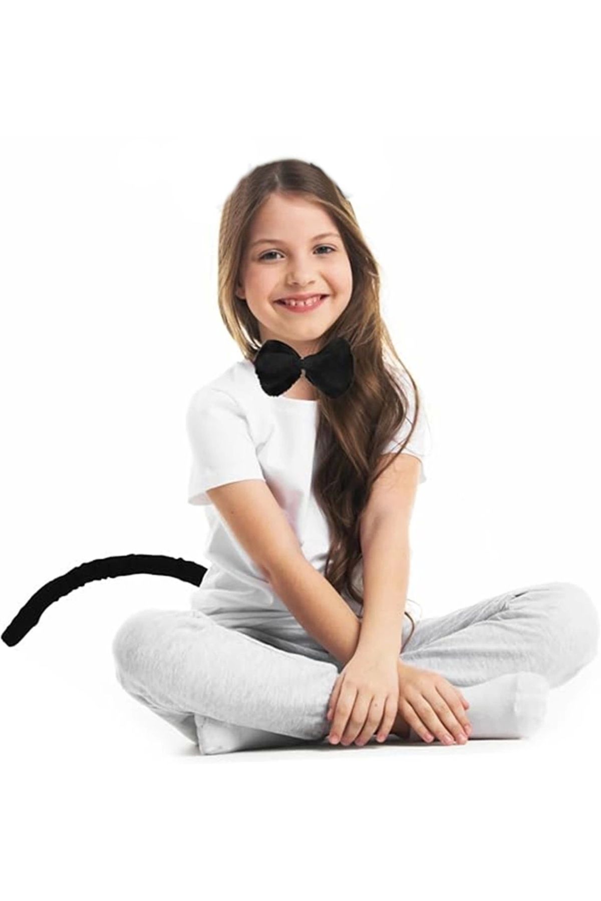 BDA ticaret-Black Plush - Tail and Bow Tie Adult Kids Compatible 2