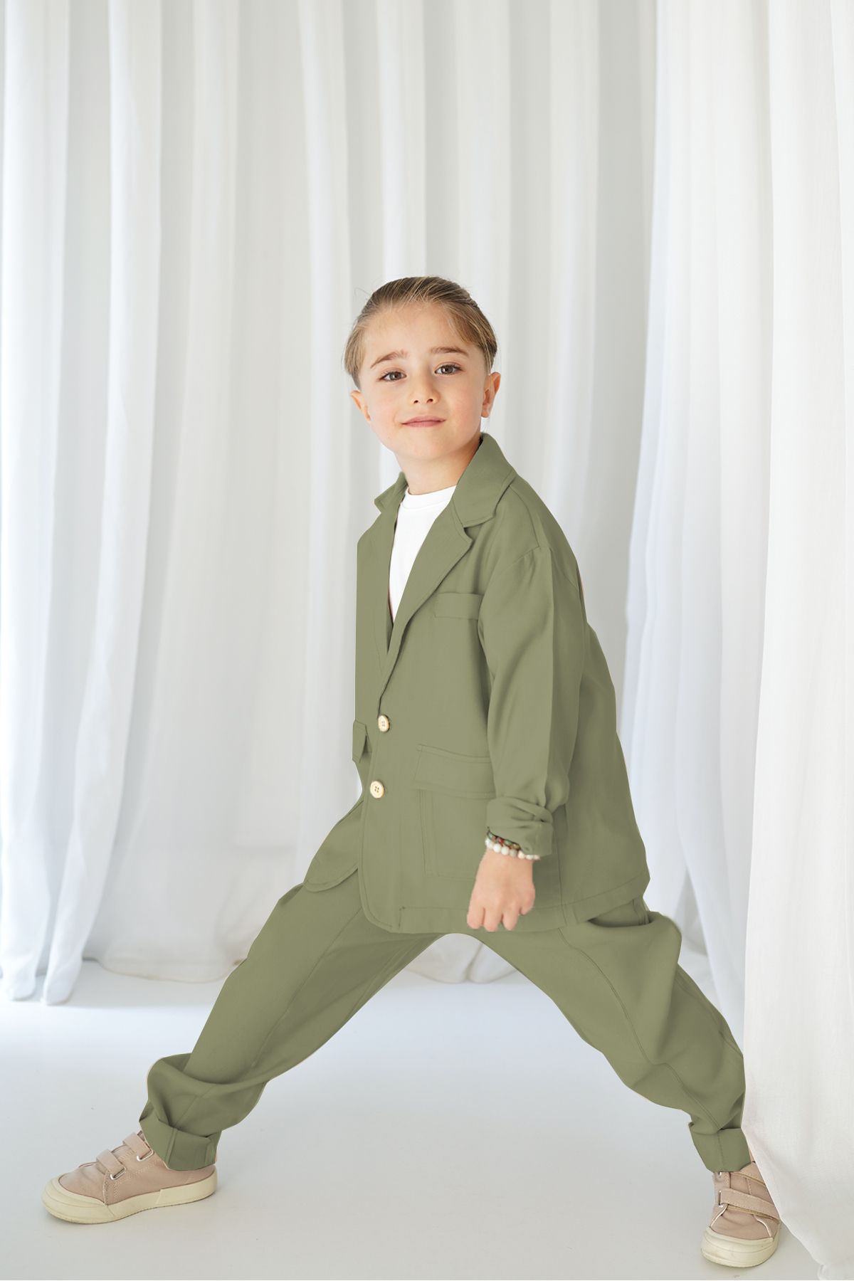 Catz Kids-Jachetă casual kaki + pantaloni kaki morcov 4