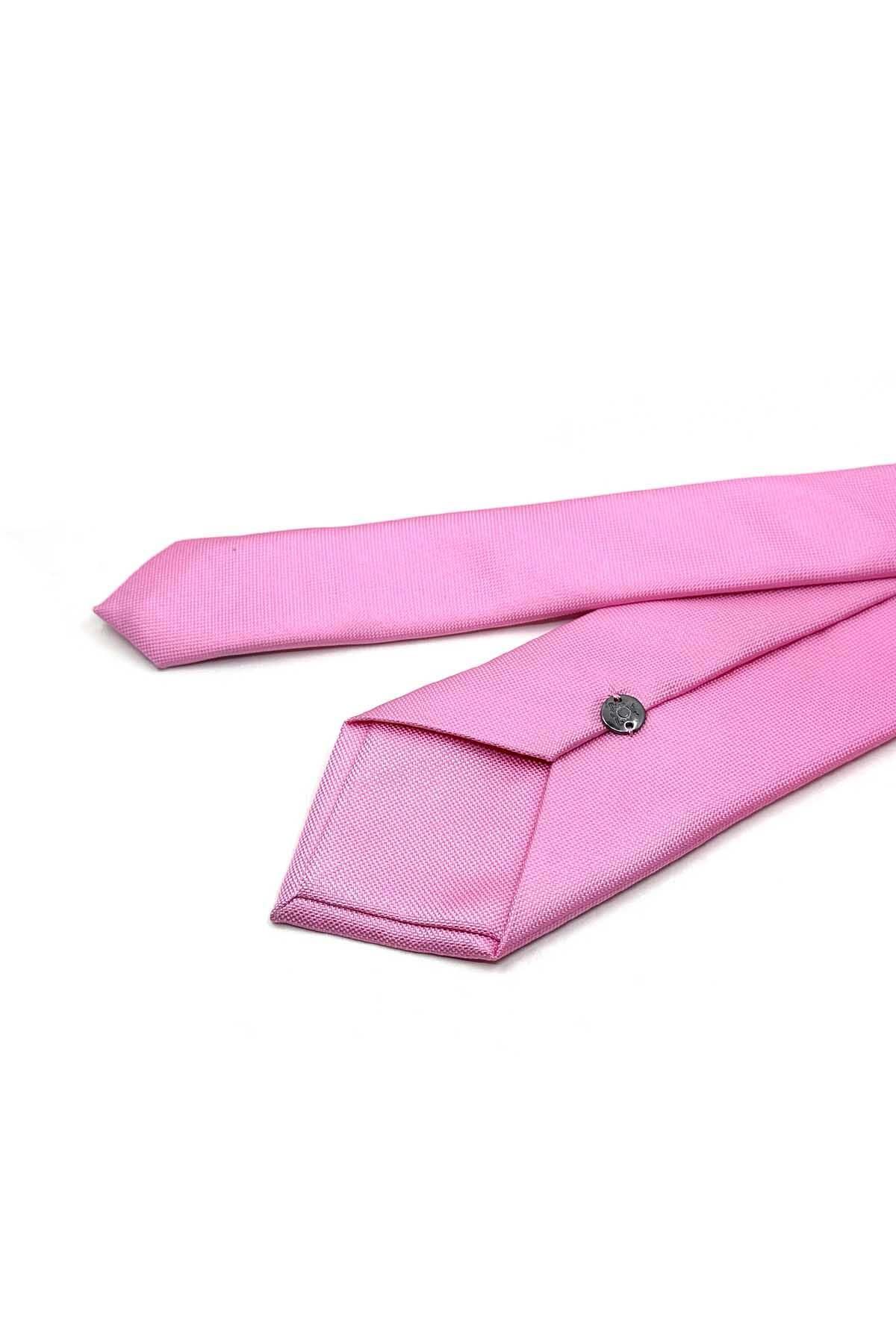 Kravatkolik-Classic Tie with Pink Plain Handkerchief Kk13160 5